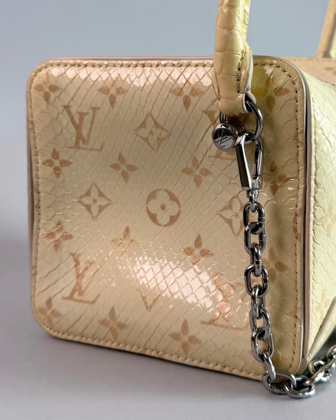 Louis Vuitton White Monogram Shiny Python Square Bag