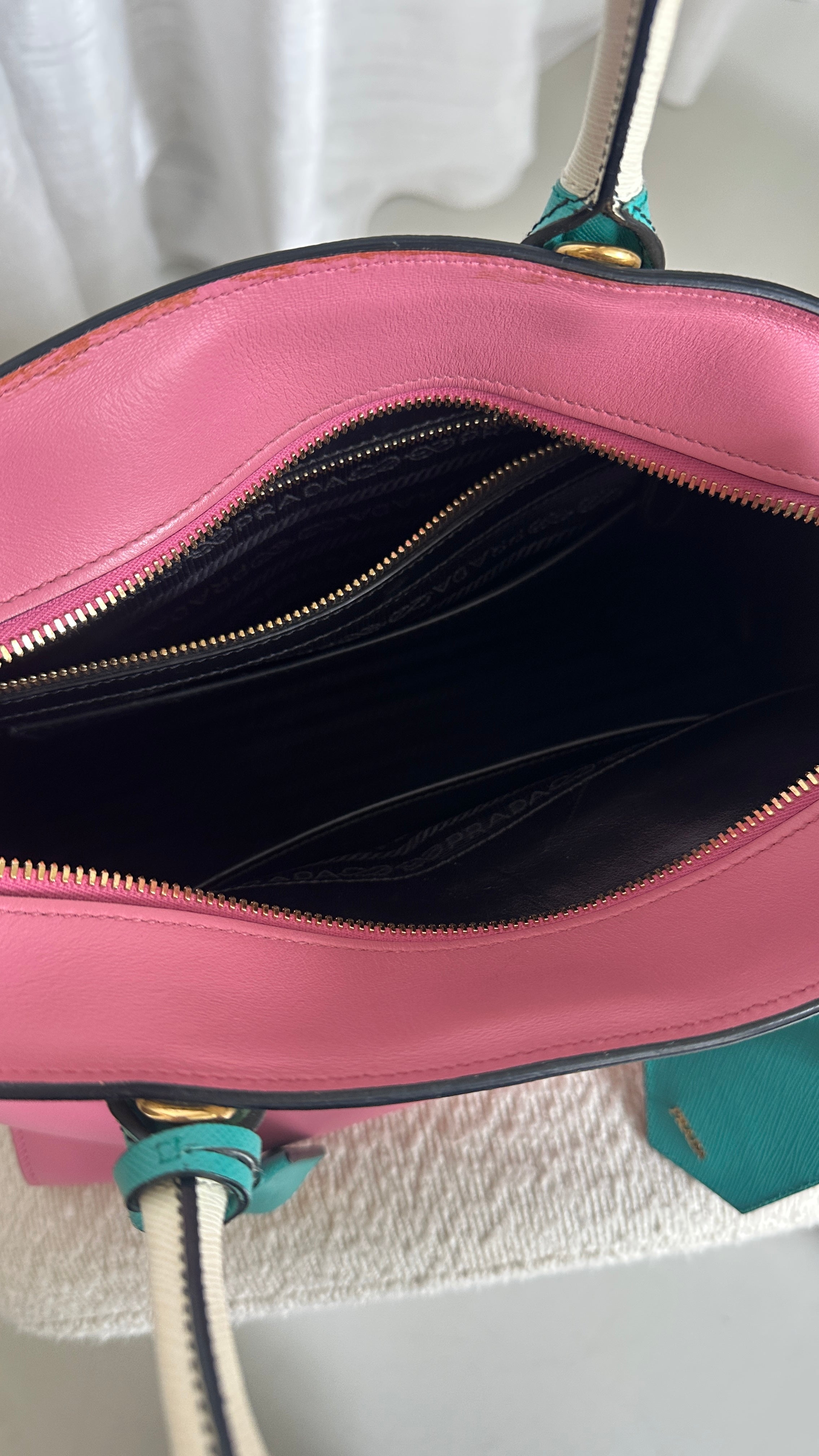 PRADA PARADIGME LEATHER BAG - IN PINK AND BLUE