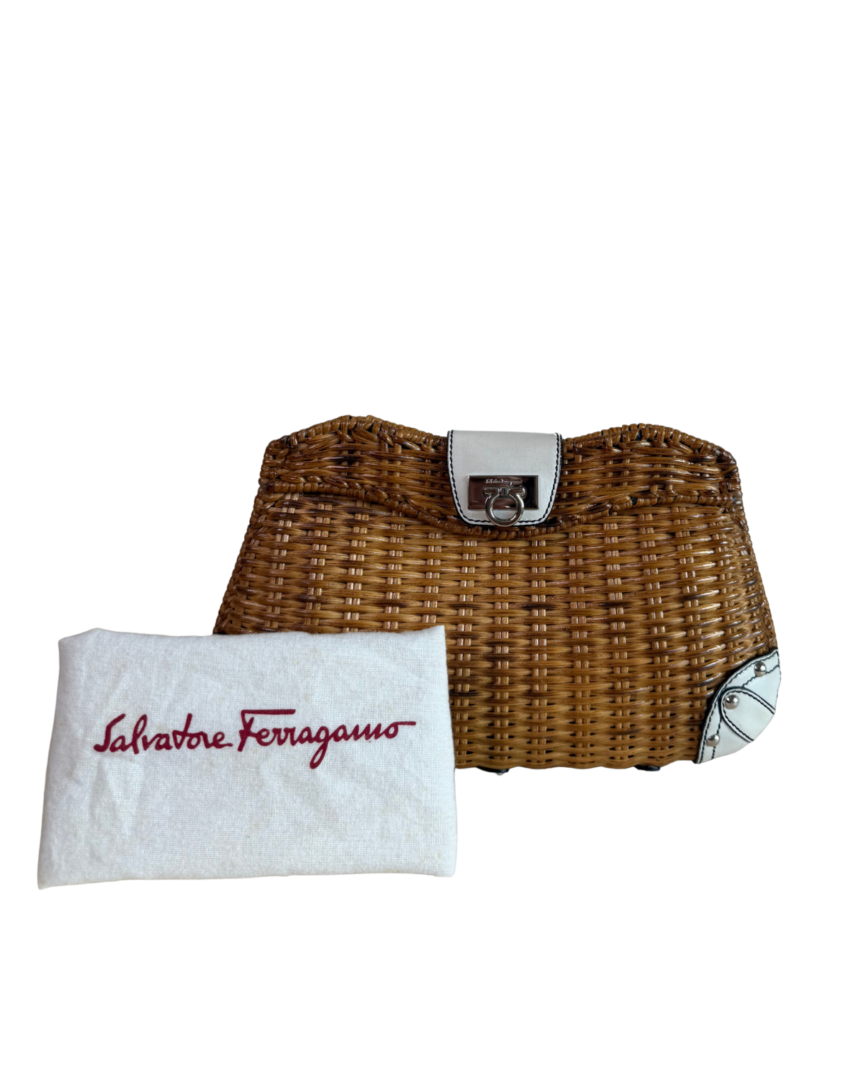 Salvatore Ferragamo Straw and Leather clutch