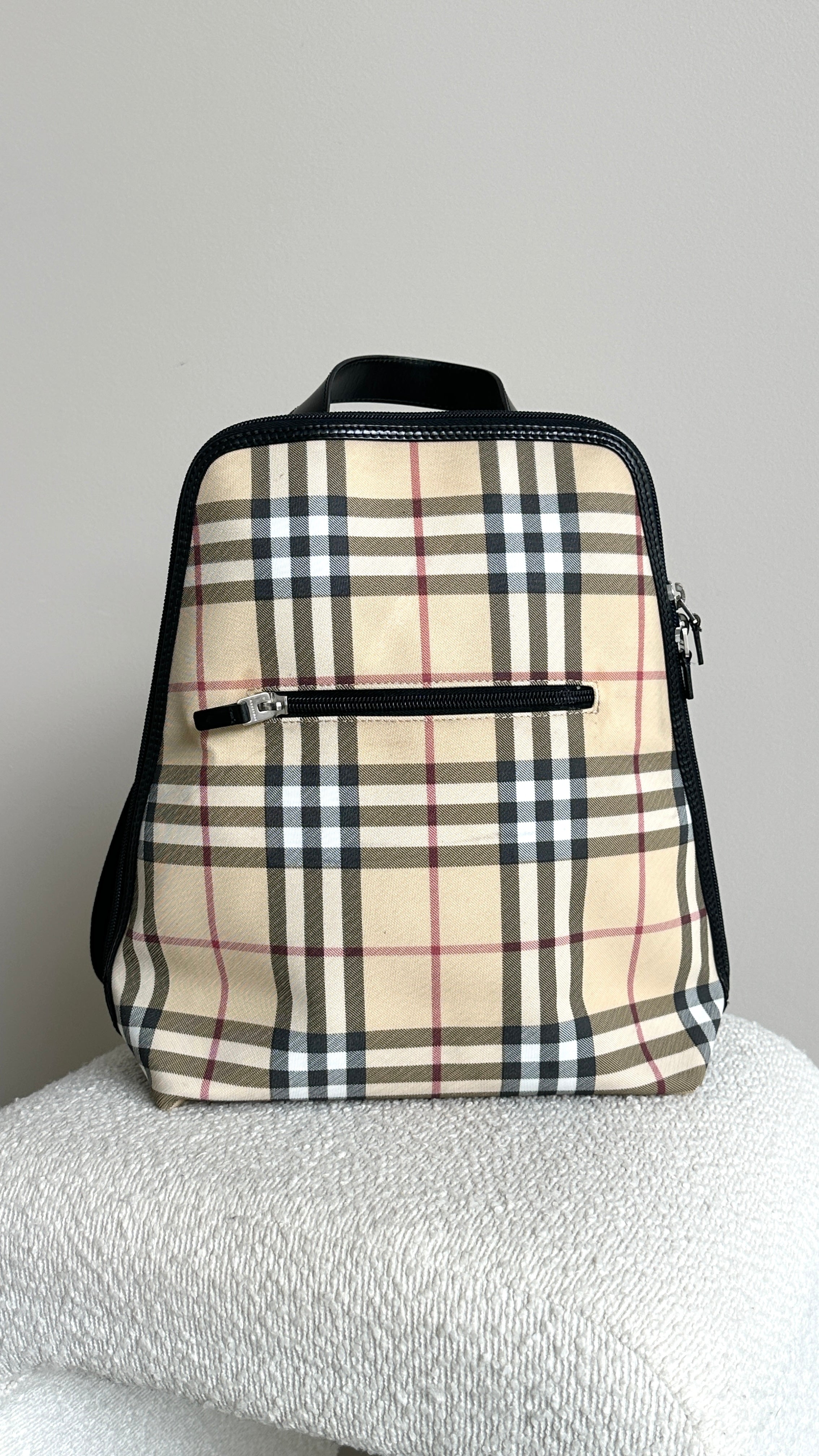 BURBERRY NOVA CHECK CANVAS BACKPACK IN BEIGE