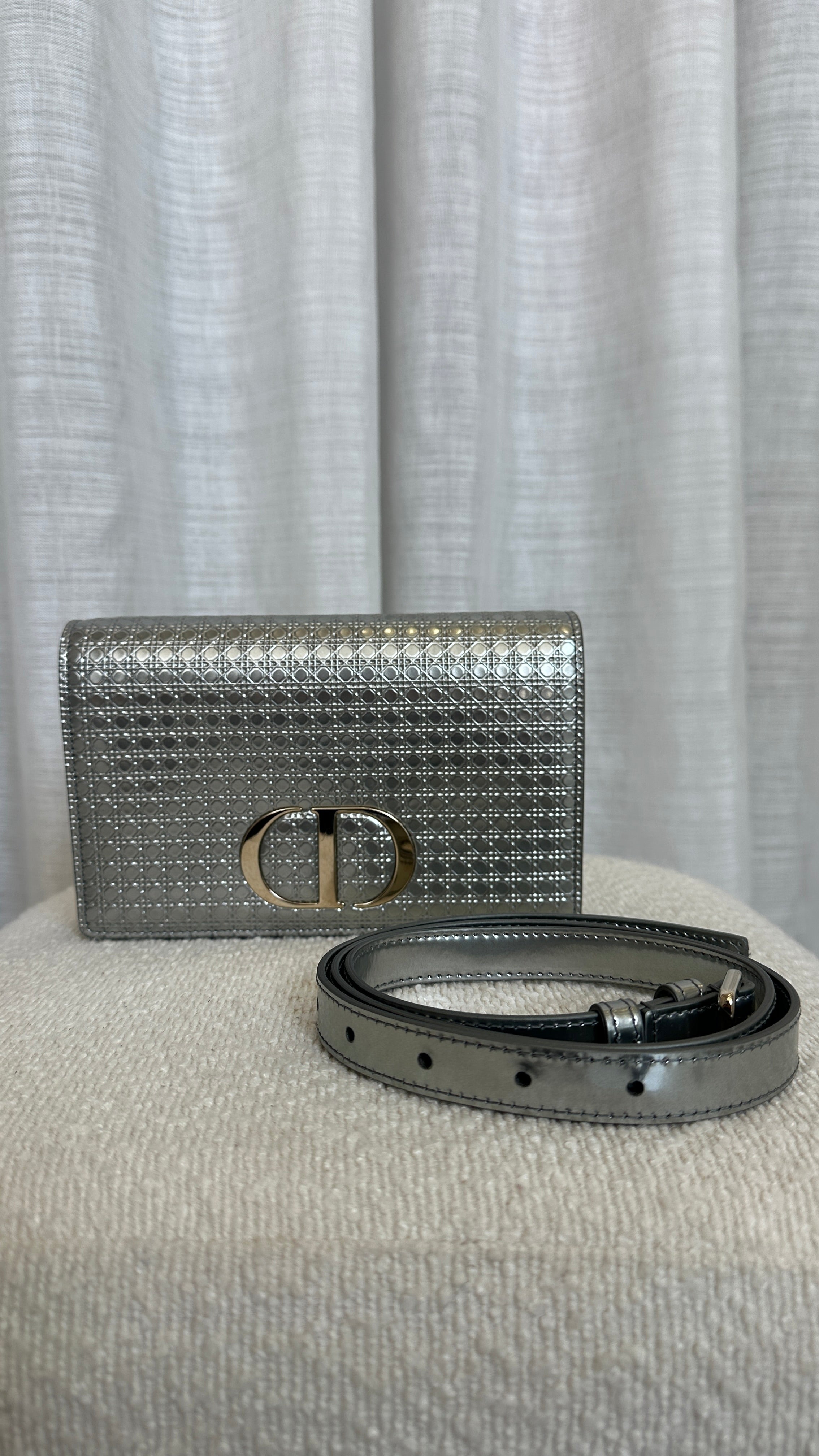 Dior 30 Montaigne 2-in-1 Leather Clutch Bag In Silver