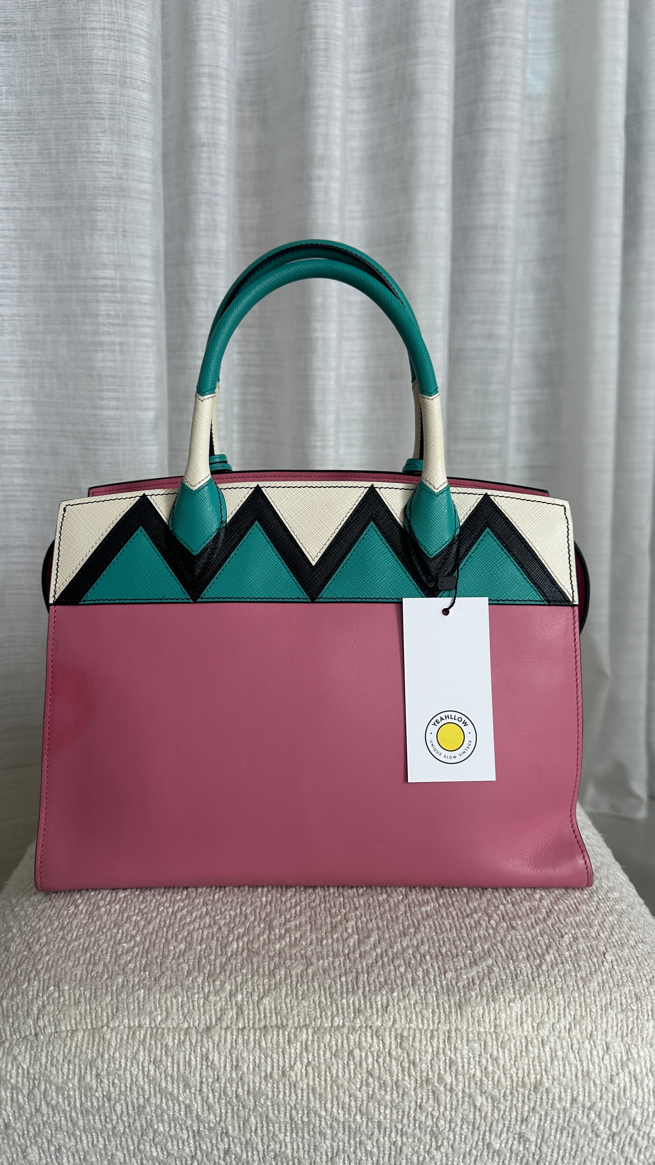 PRADA PARADIGME LEATHER BAG - IN PINK AND BLUE