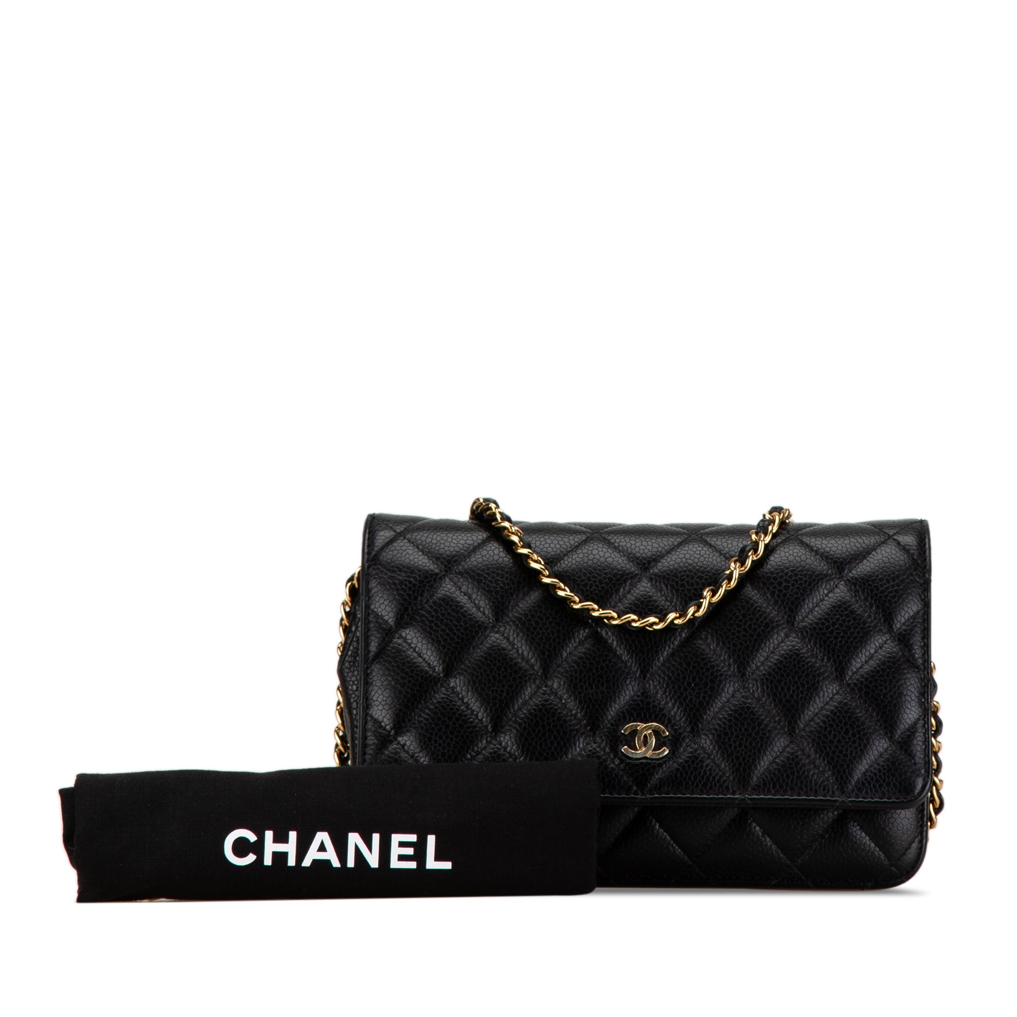 Chanel CC Caviar Wallet on Chain In Black