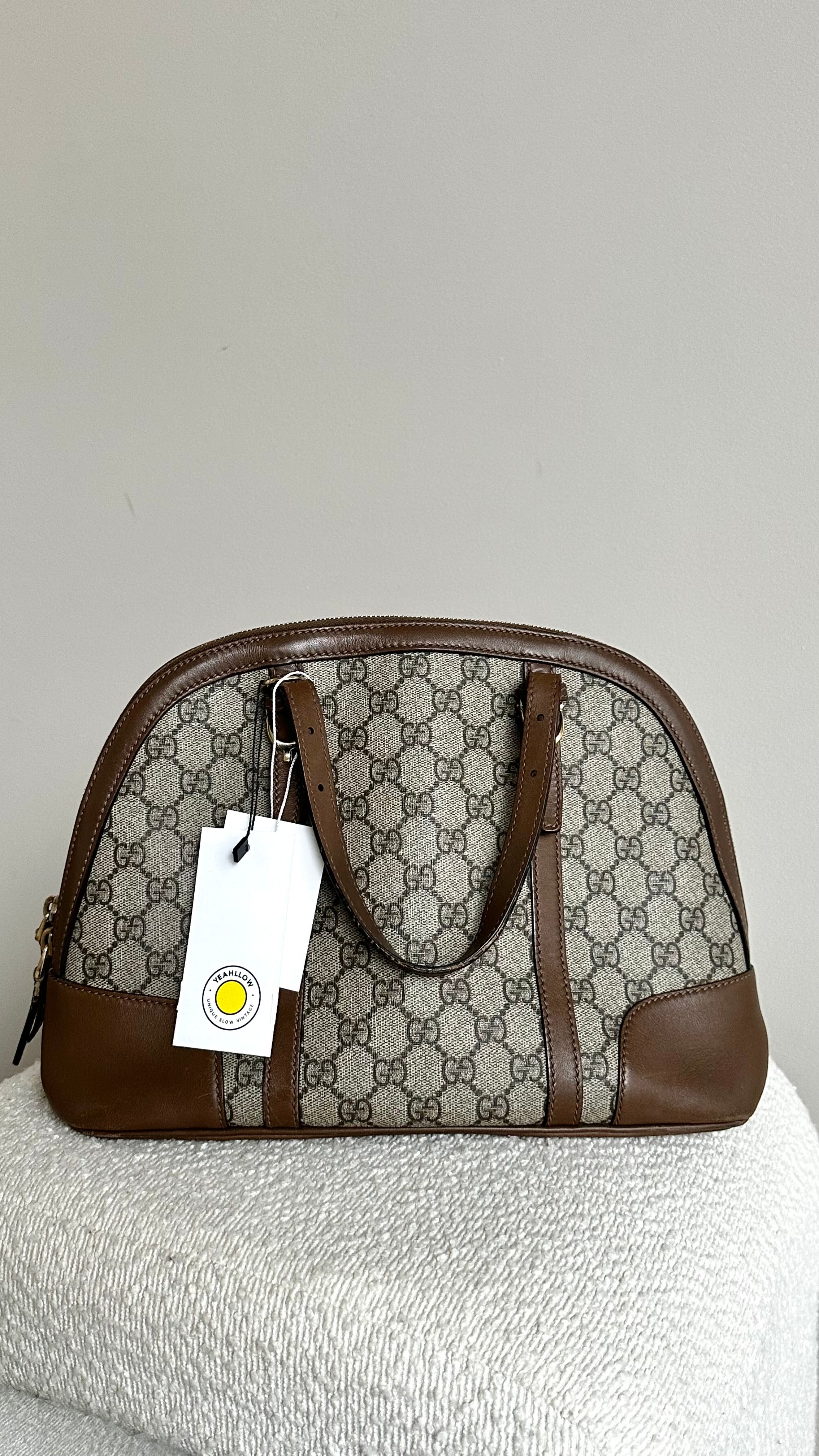 GUCCI GG SUPREME NICE DOME SATCHEL BAG IN BROWN