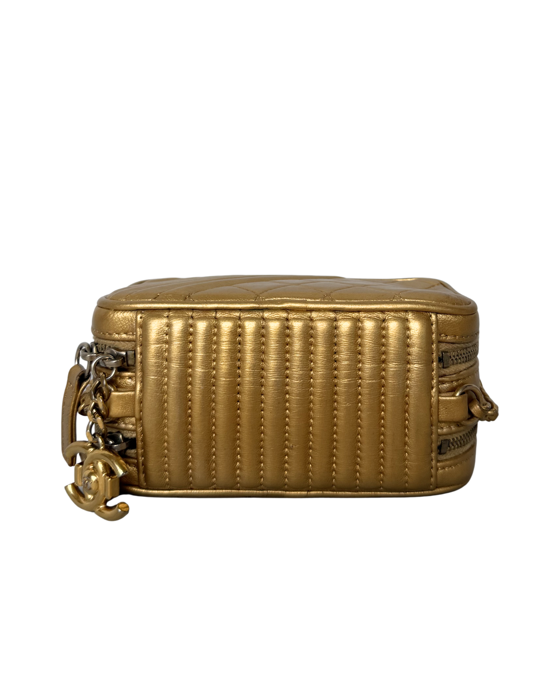 CHANEL METALLIC LAMBSKIN MINI COCO BOY CAMERA BAG IN GOLD