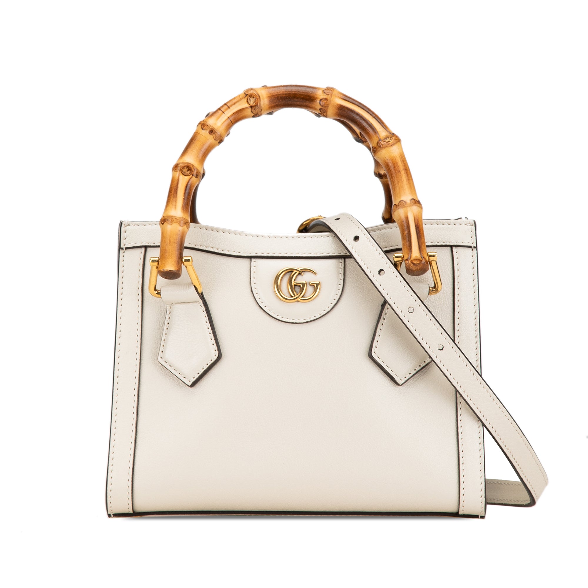 Gucci Mini Calfskin Bamboo Diana Satchel In White