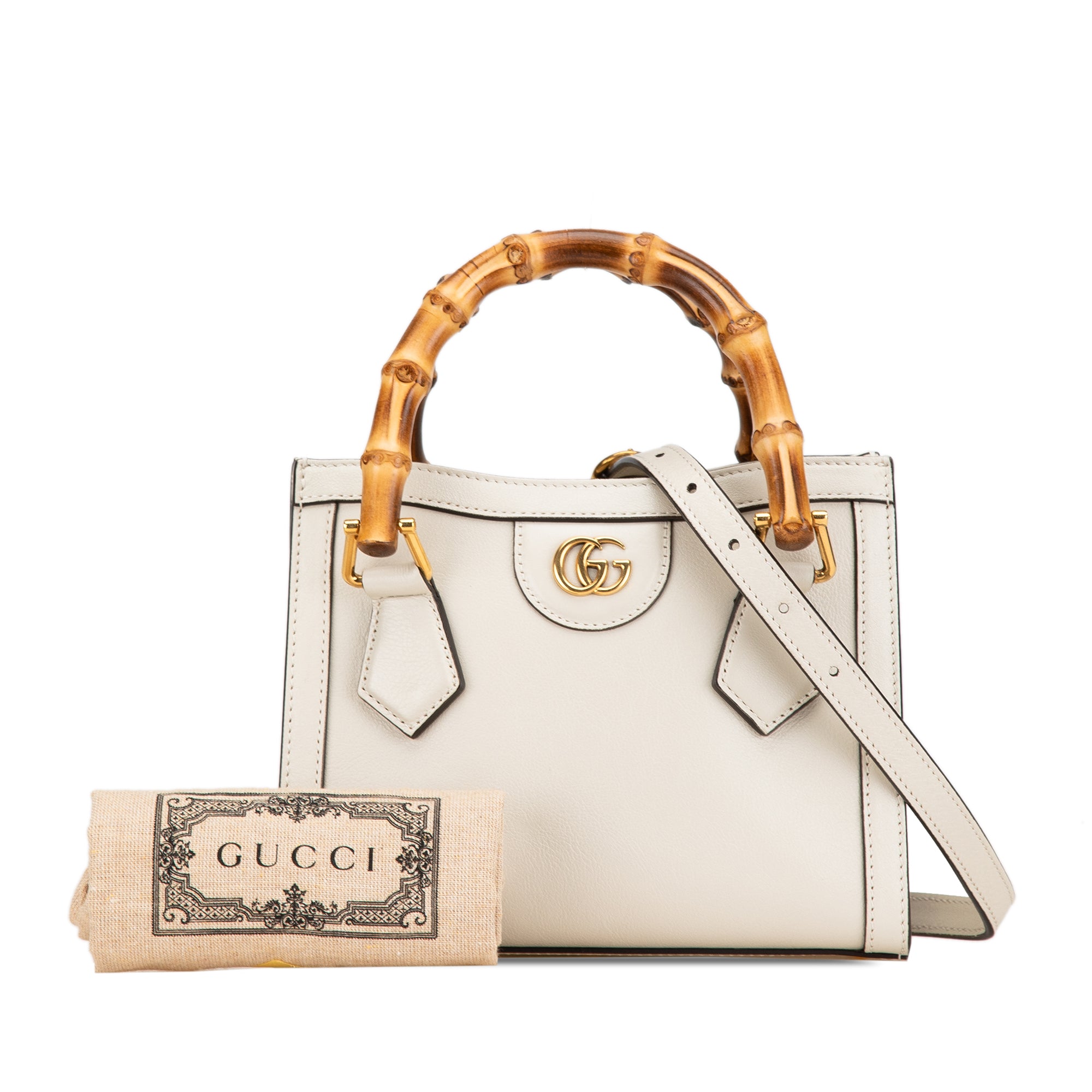 Gucci Mini Calfskin Bamboo Diana Satchel In White