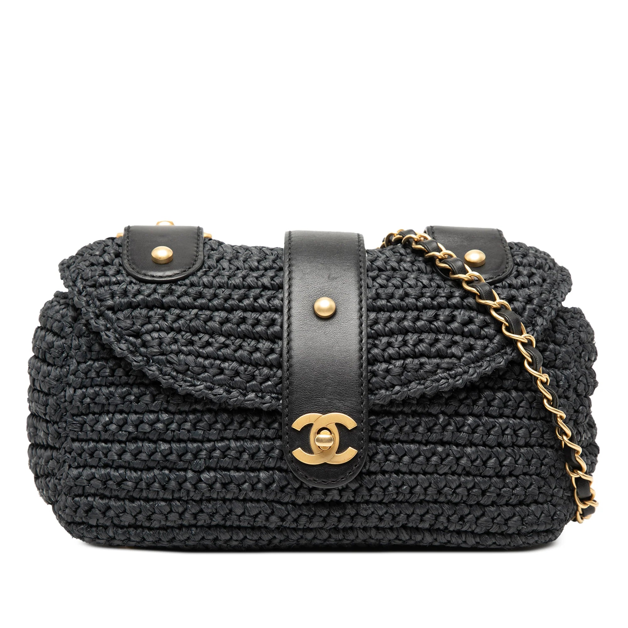 CHANEL CC RAFFIA CROSSBODY BAG IN BLACK