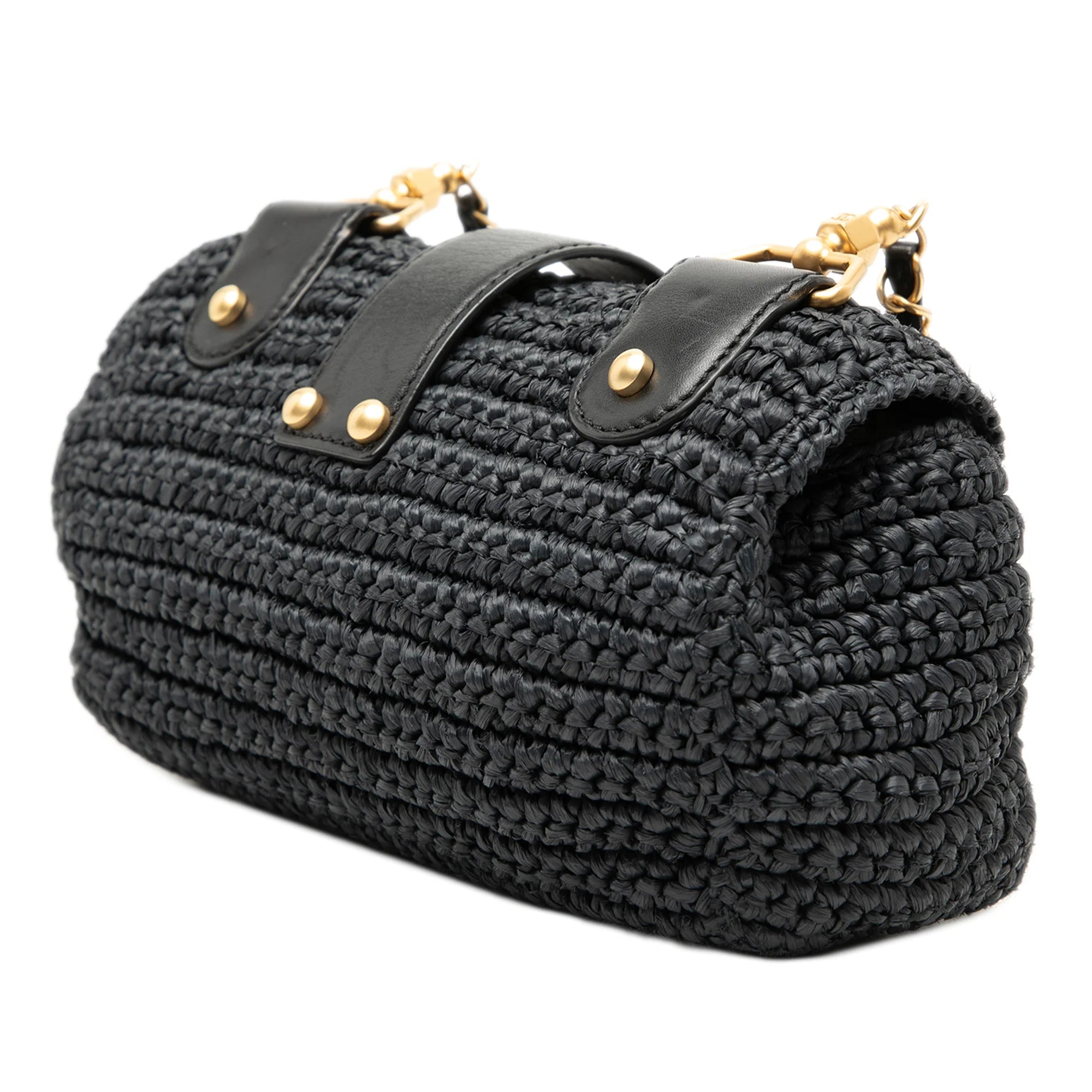 CHANEL CC RAFFIA CROSSBODY BAG IN BLACK