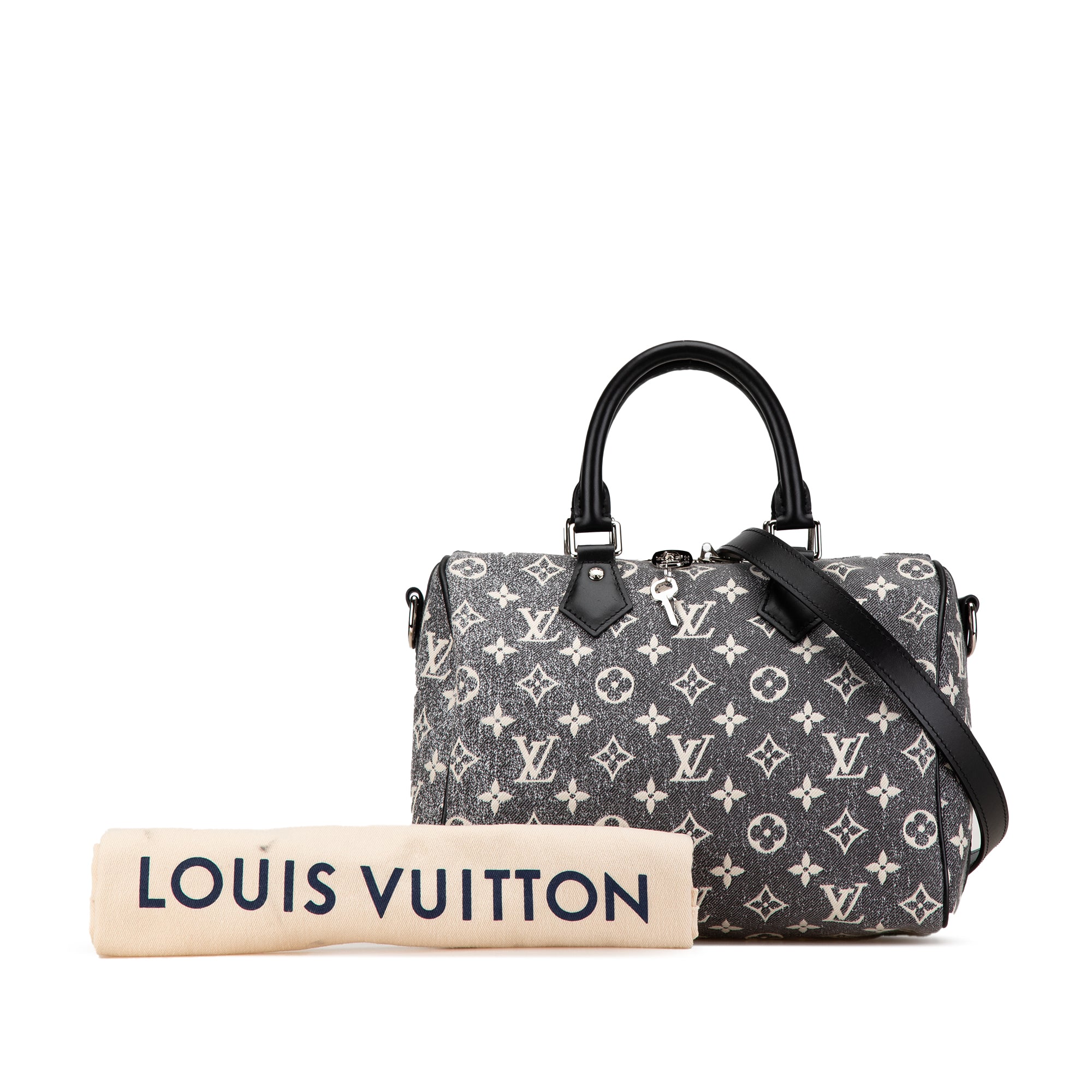 Louis Vuitton Monogram Jacquard Denim Speedy Bandouliere 25 In Grey