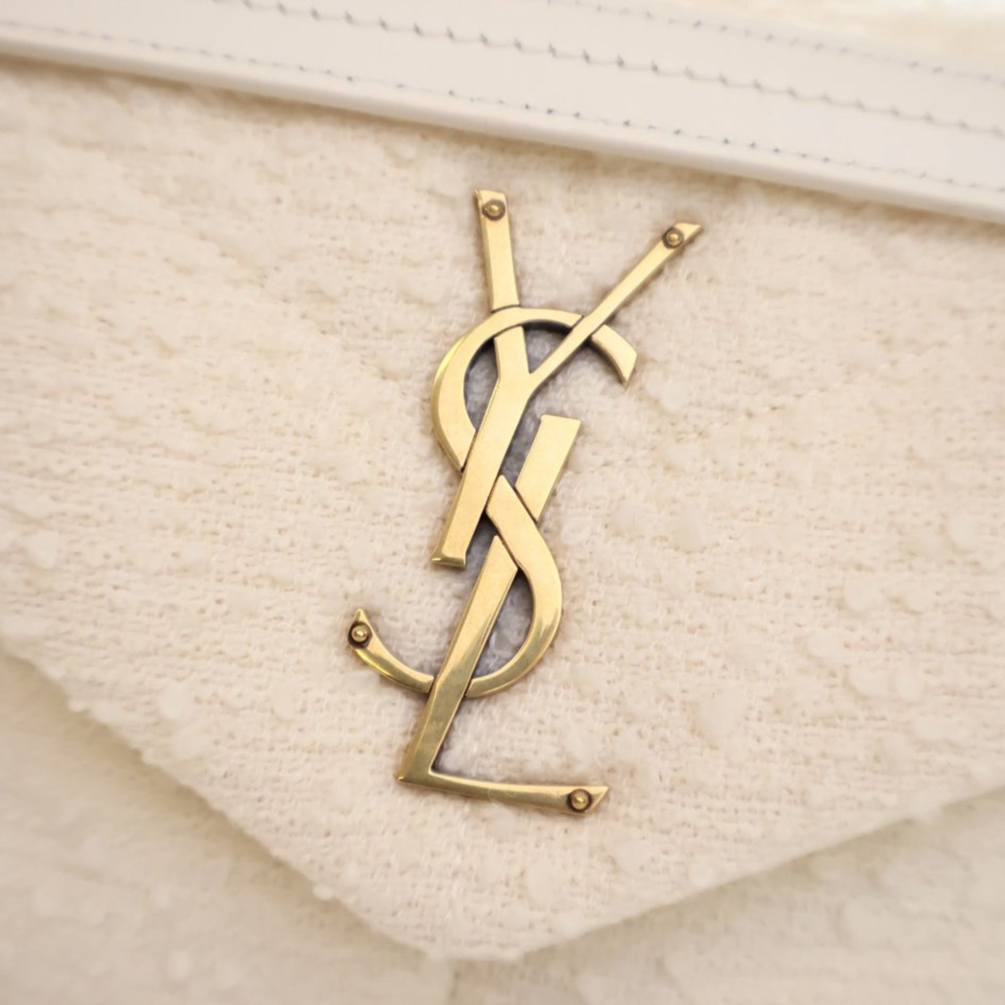 YSL Small Boucle Tweed Loulou Puffer Shoulder Bag In White