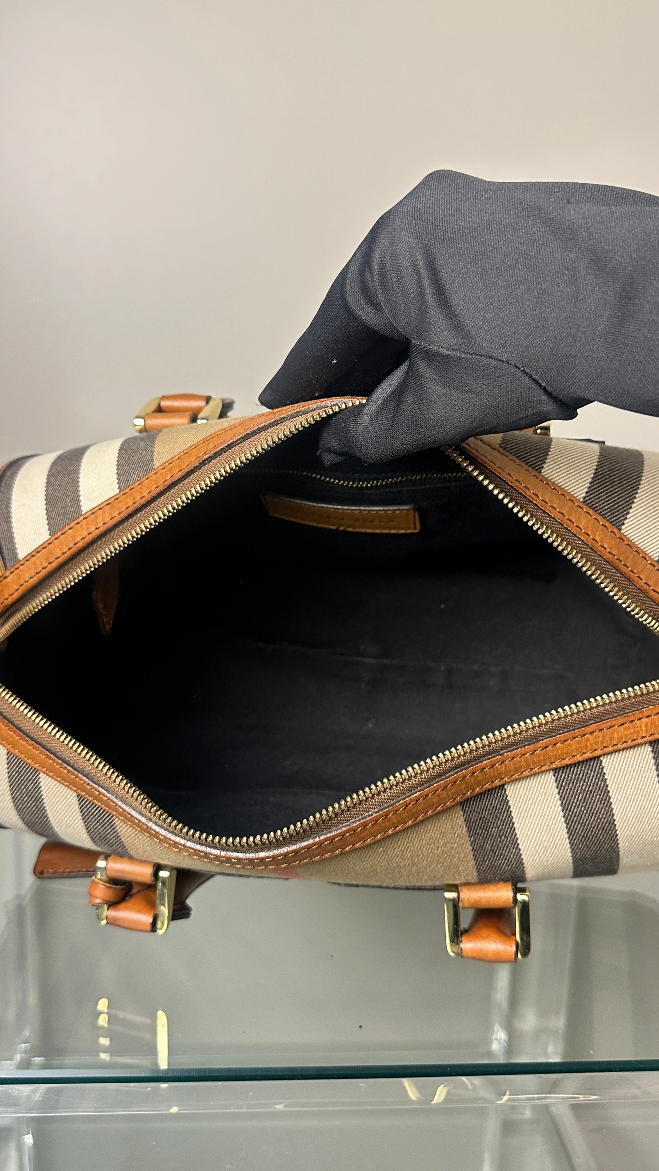 BURBERRY LEATHER BOWLING BAG IN BROWN