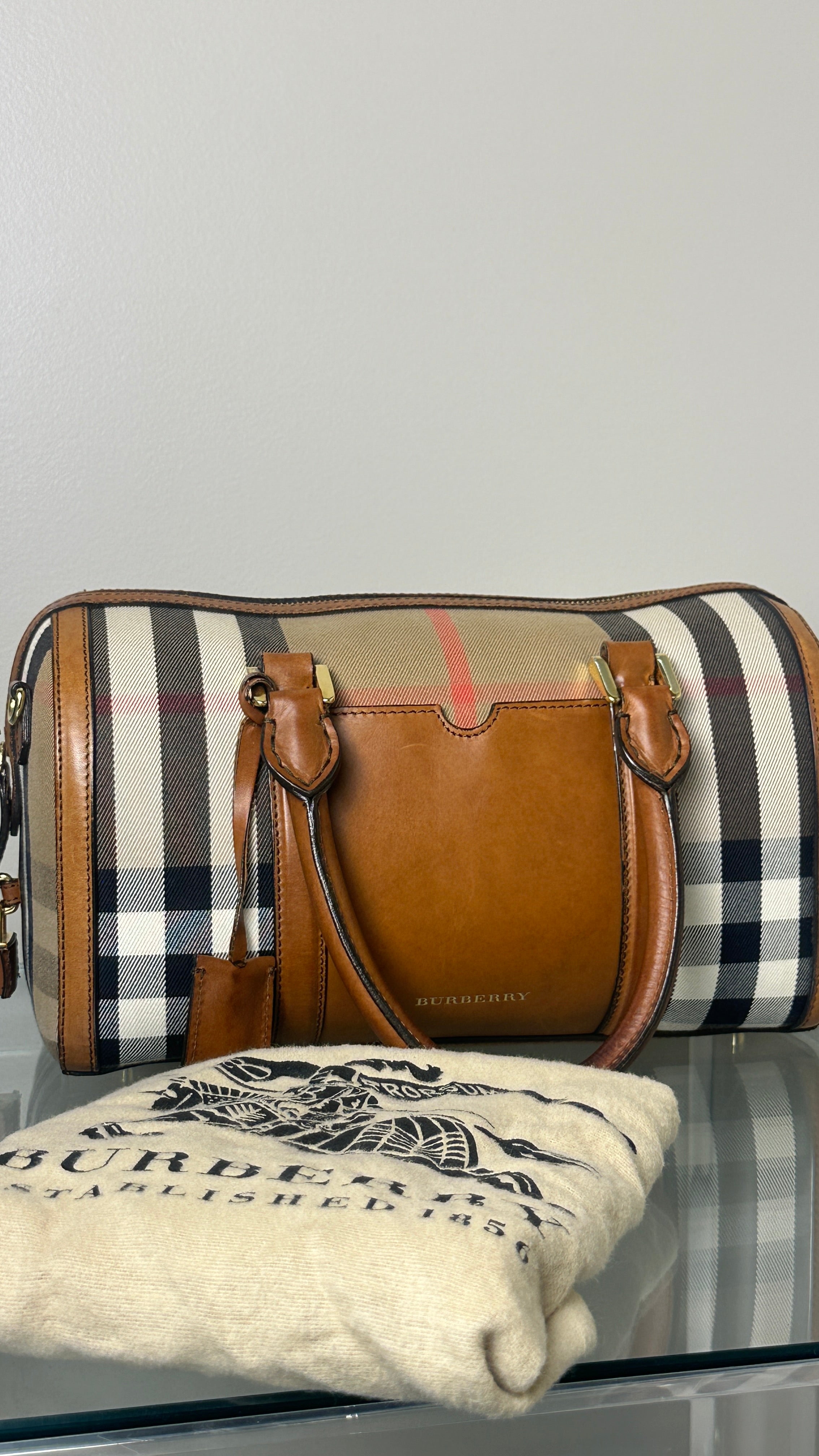 BURBERRY LEATHER BOWLING BAG IN BROWN