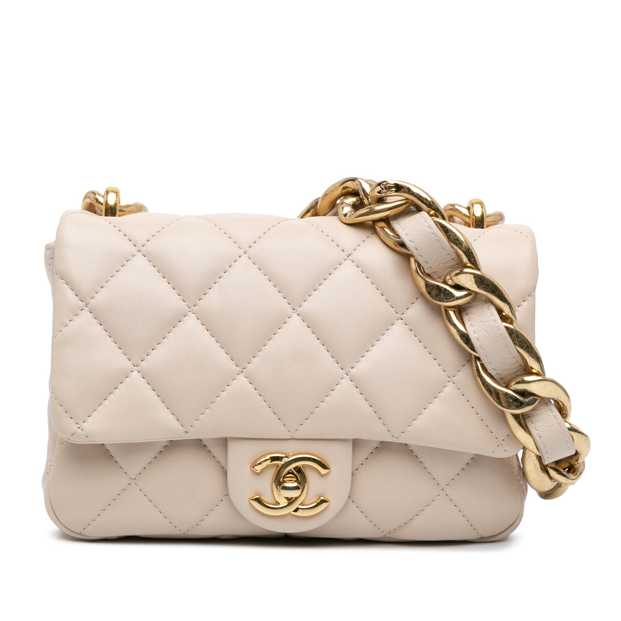 Chanel Small Quilted Lambskin Funky Town Flap in Beige