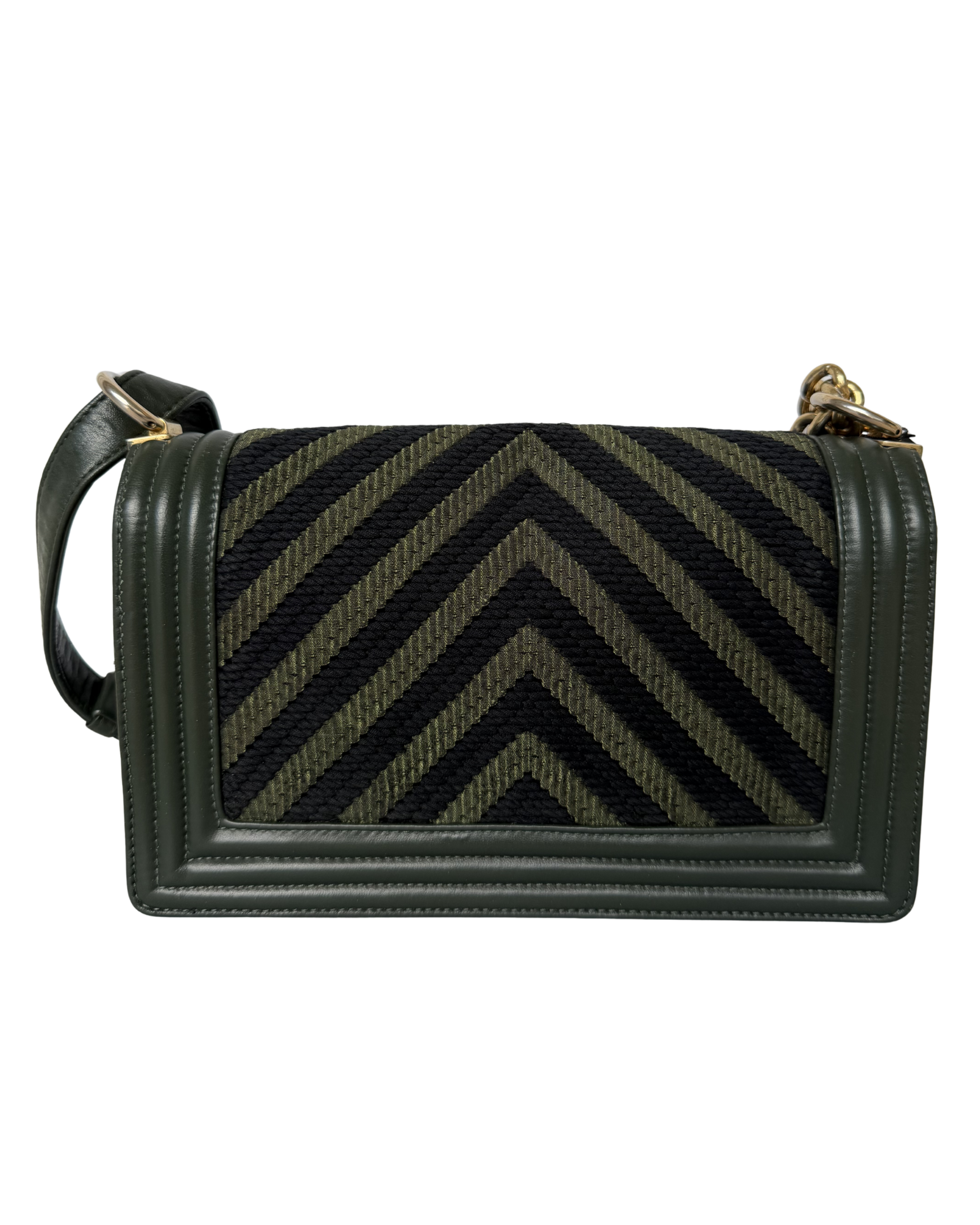 CHANEL 2016 CHEVRON KHAKI MONOCHROME LE BOY MEDIUM IN GREEN