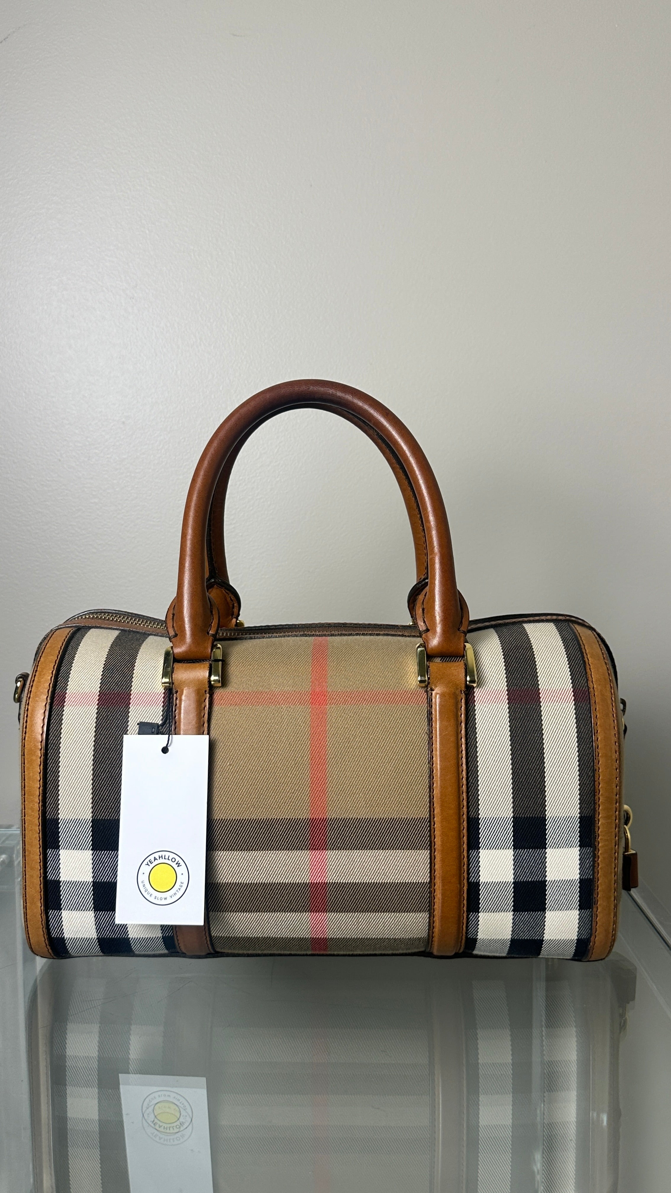 BURBERRY LEATHER BOWLING BAG IN BROWN
