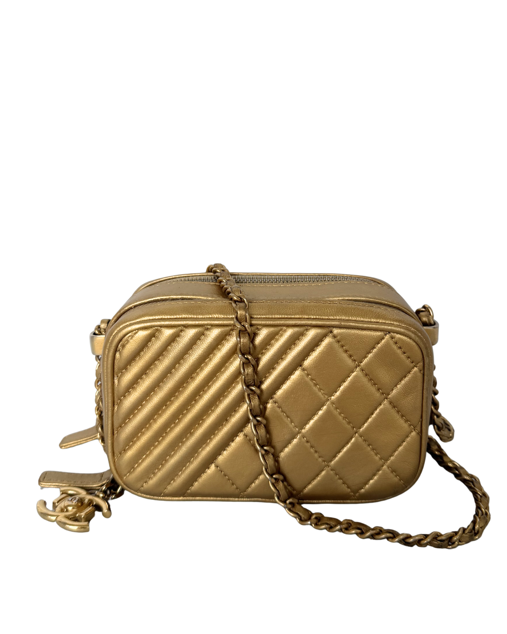 CHANEL METALLIC LAMBSKIN MINI COCO BOY CAMERA BAG IN GOLD