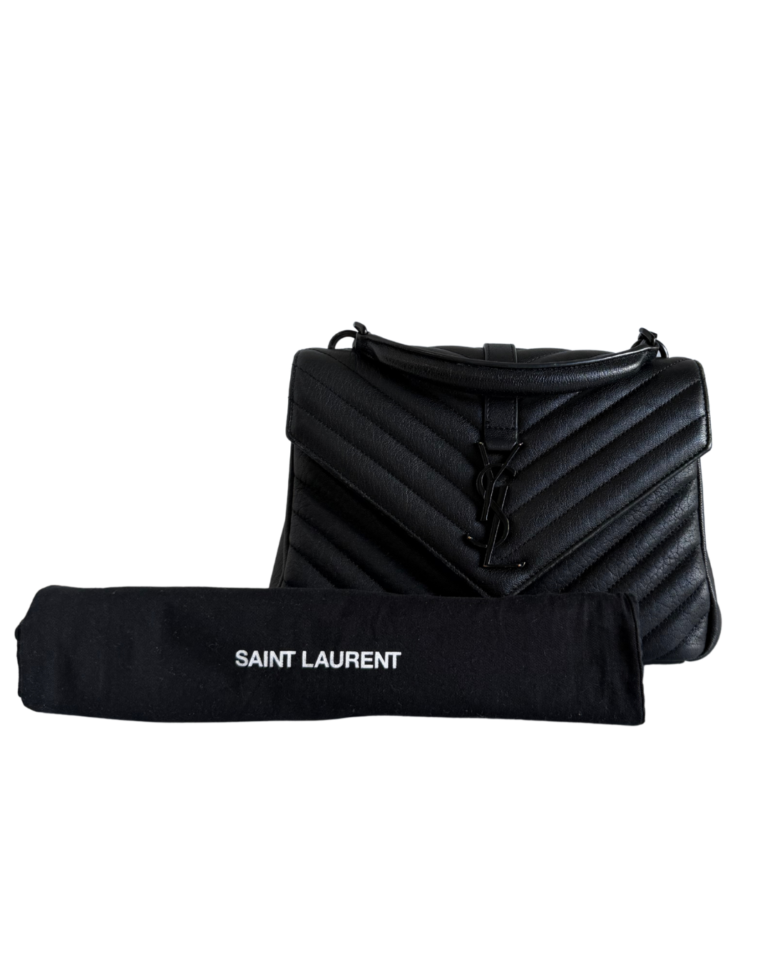Saint Laurent Medium Collège Shoulder Bag Black with Black Hardwere