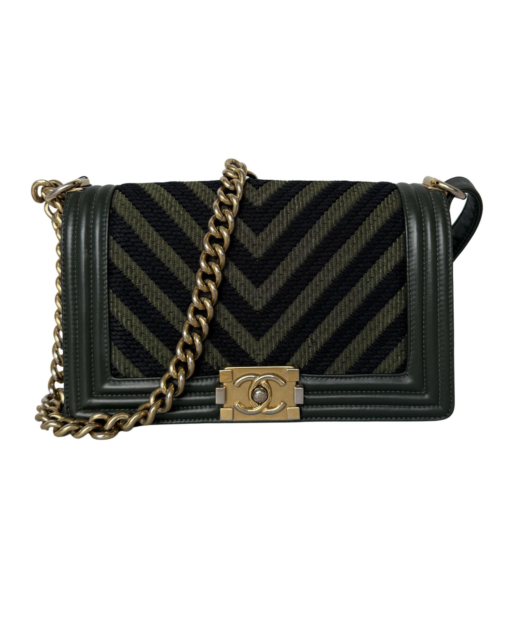 CHANEL 2016 CHEVRON KHAKI MONOCHROME LE BOY MEDIUM IN GREEN