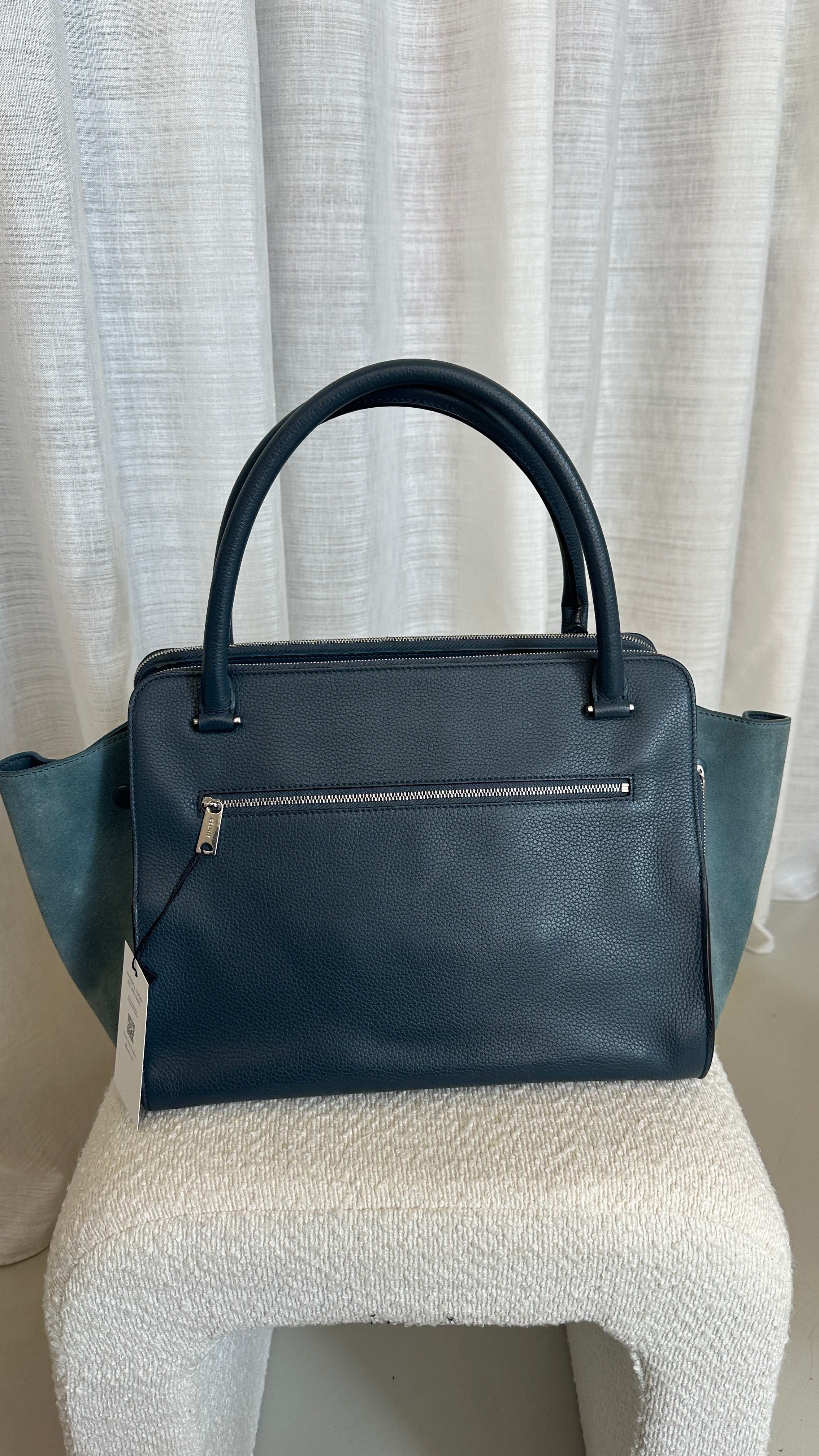 CÉLINE TRAPEZE LEATHER SUEDE HANDBAG - IN BLUE