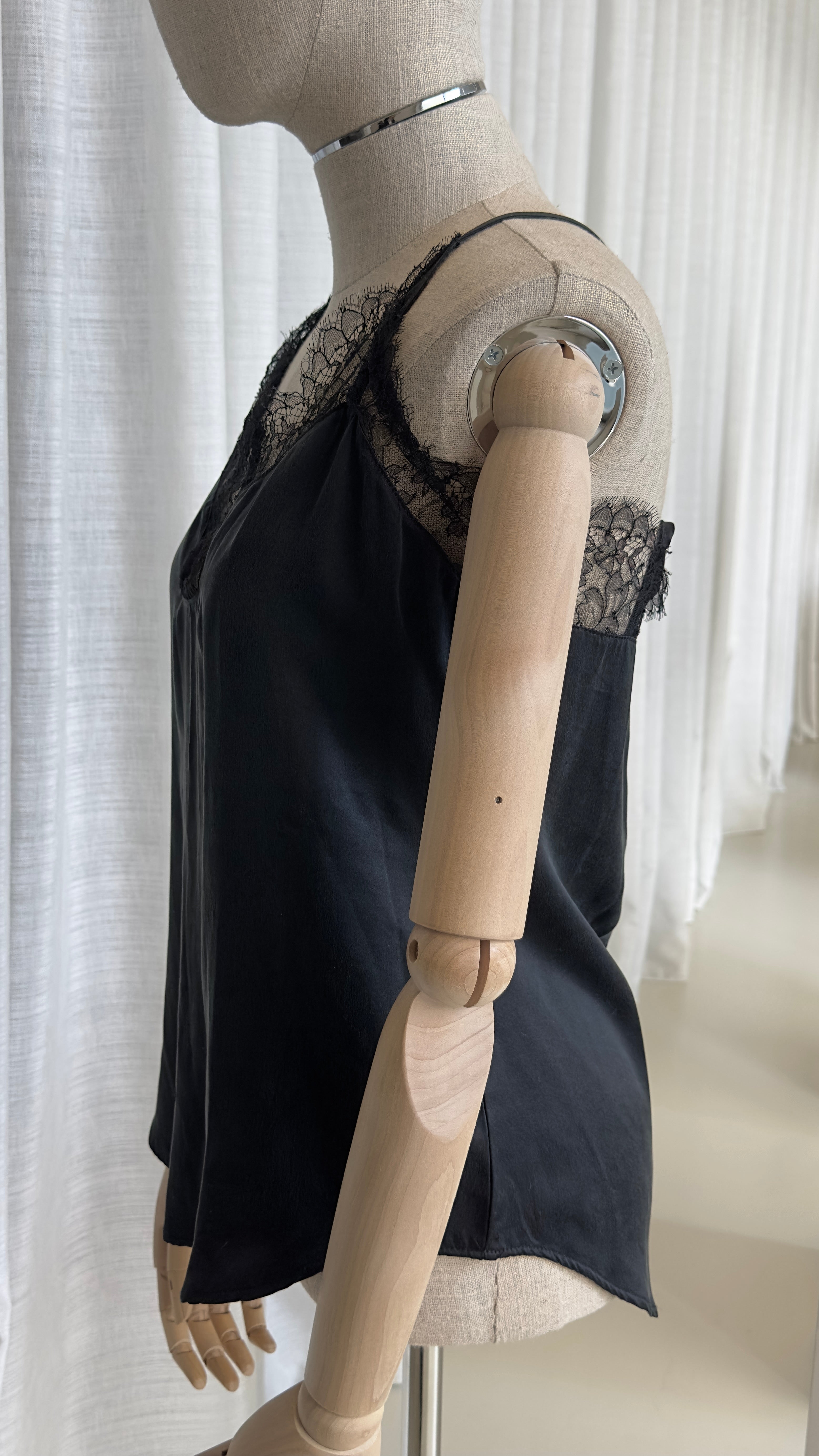 Balmain Silk Top with Lace Detail - Size M