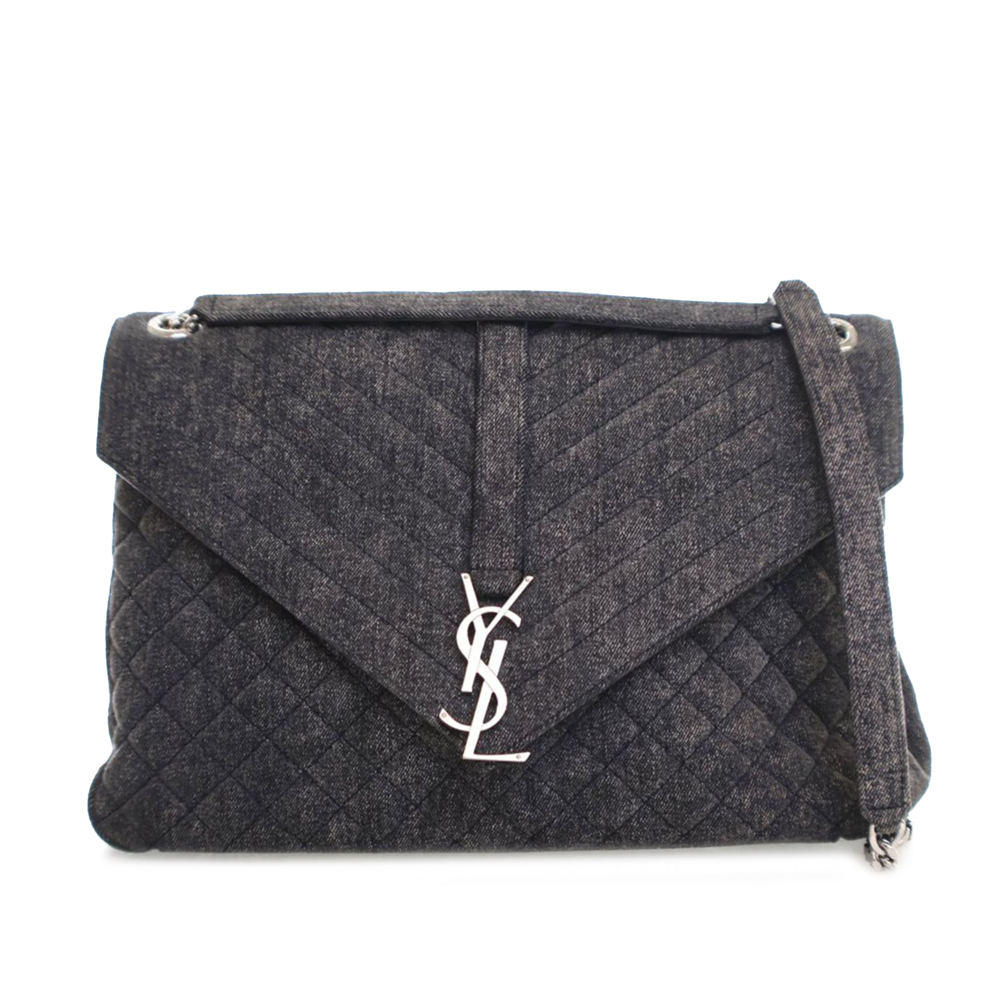 Saint Laurent Large Denim Triquilt Monogram Envelope Shoulder Bag