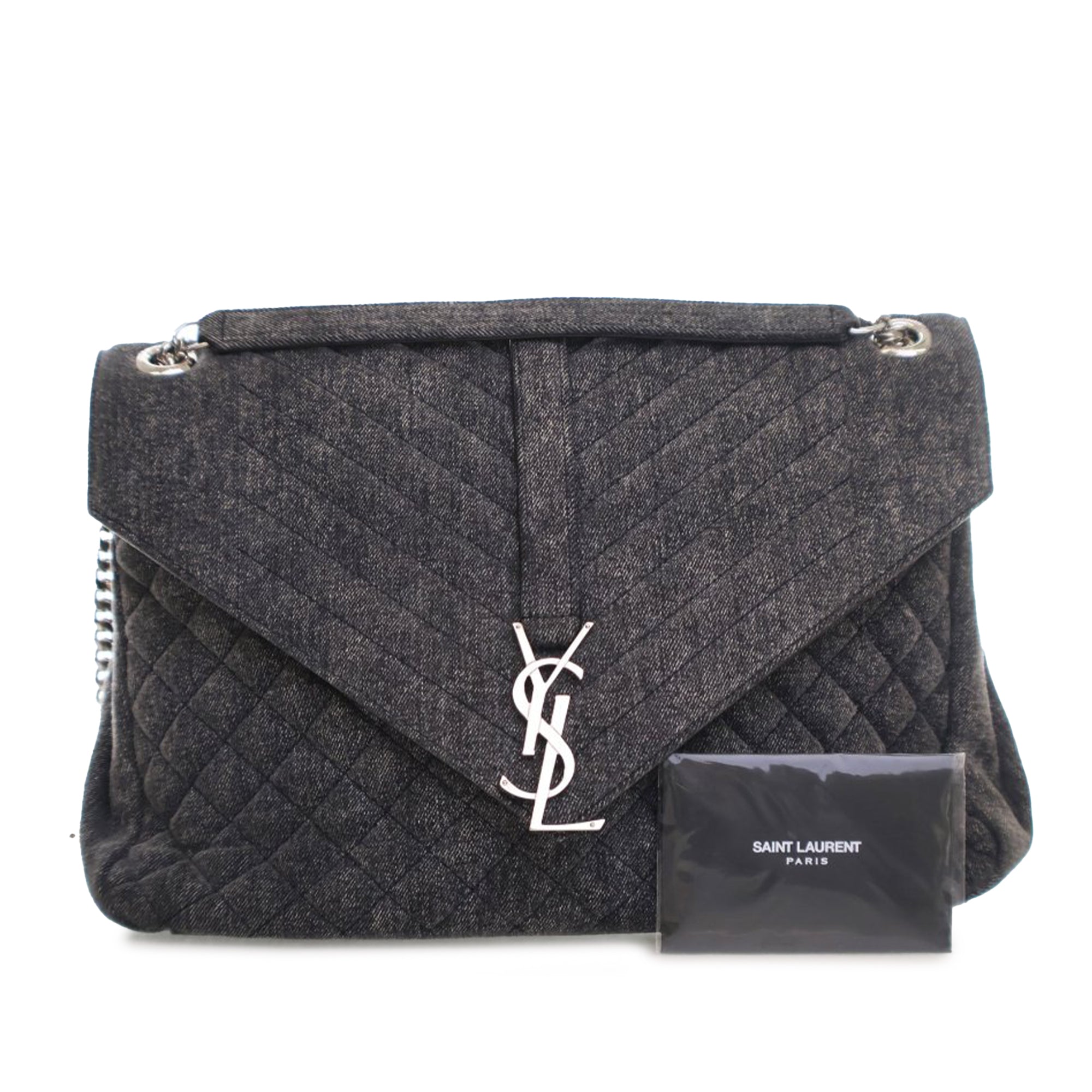 Saint Laurent Large Denim Triquilt Monogram Envelope Shoulder Bag