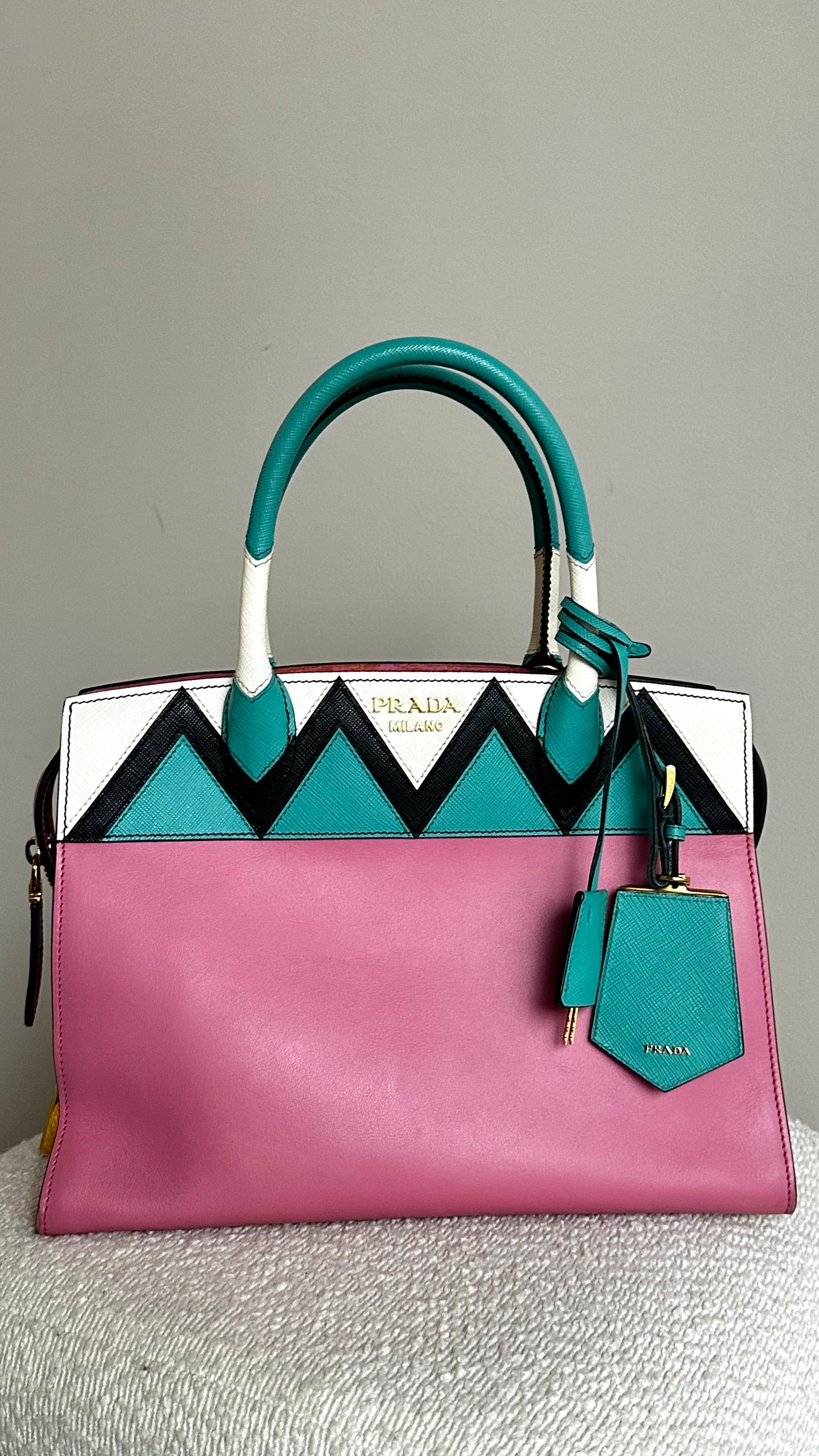 PRADA PARADIGME LEATHER BAG - IN PINK AND BLUE