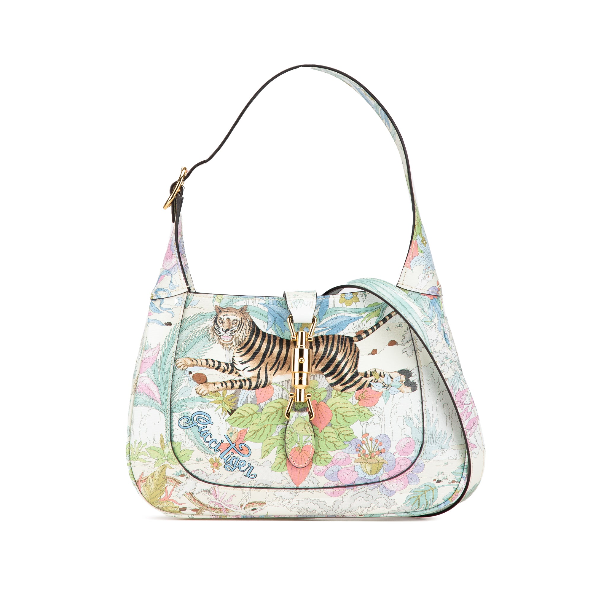 Gucci Yuko Higuchi Small Calfskin  Floral Print Jackie 1961 White