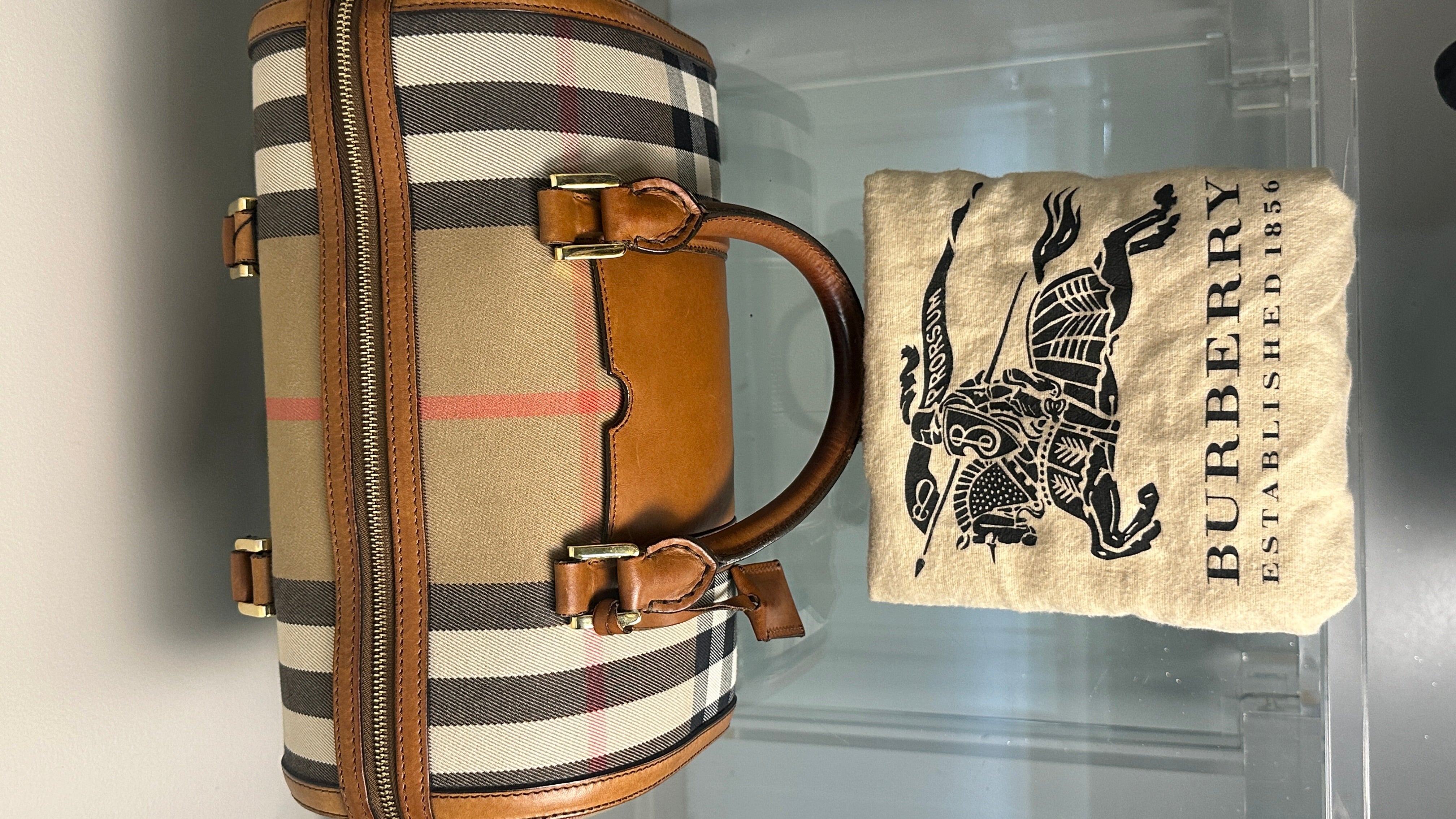 BURBERRY LEATHER BOWLING BAG IN BROWN