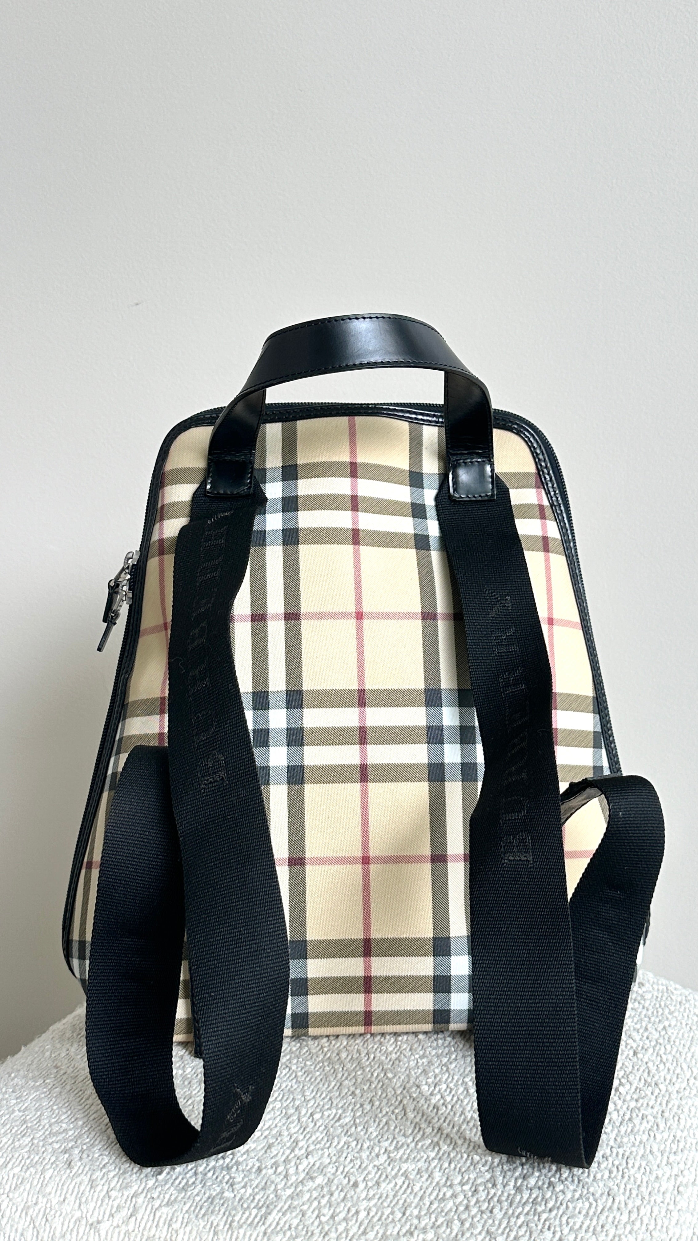 BURBERRY NOVA CHECK CANVAS BACKPACK IN BEIGE