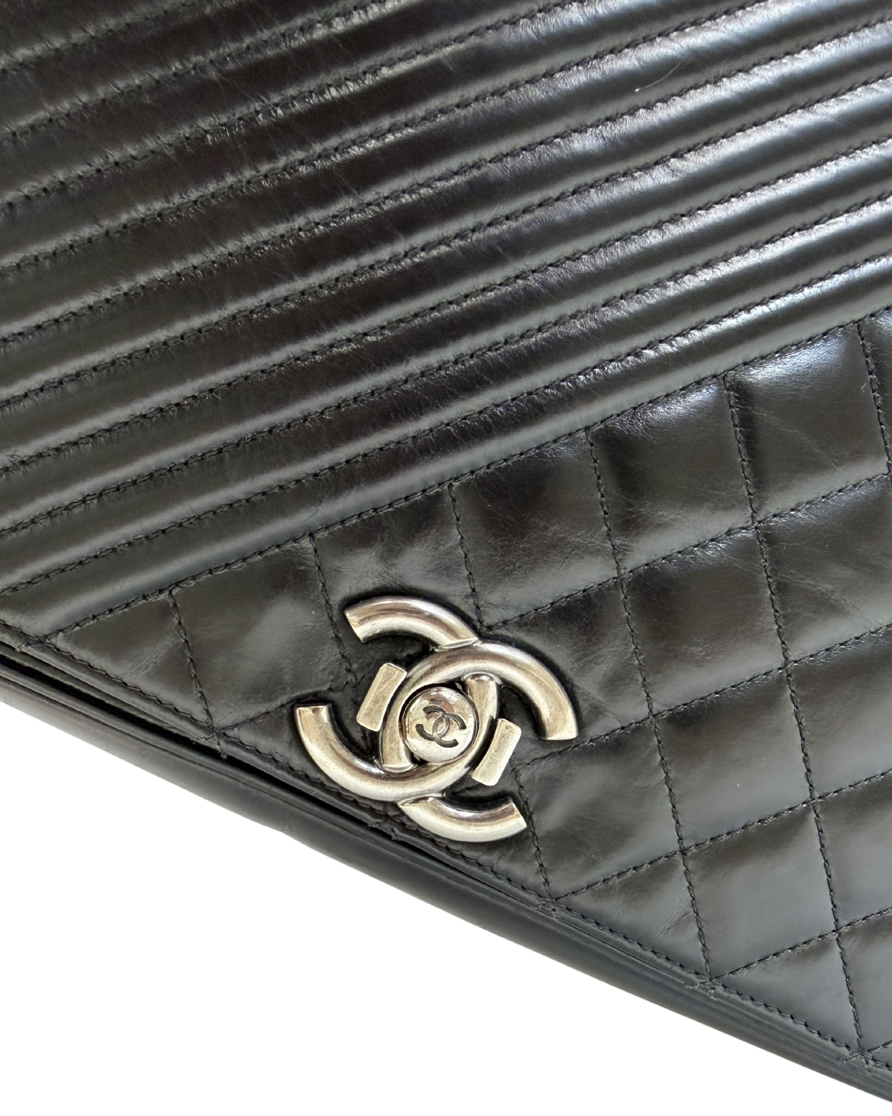 CHANEL LARGE QUILTED COCO BOY FLAP SHOULDER BAG IN BLACK