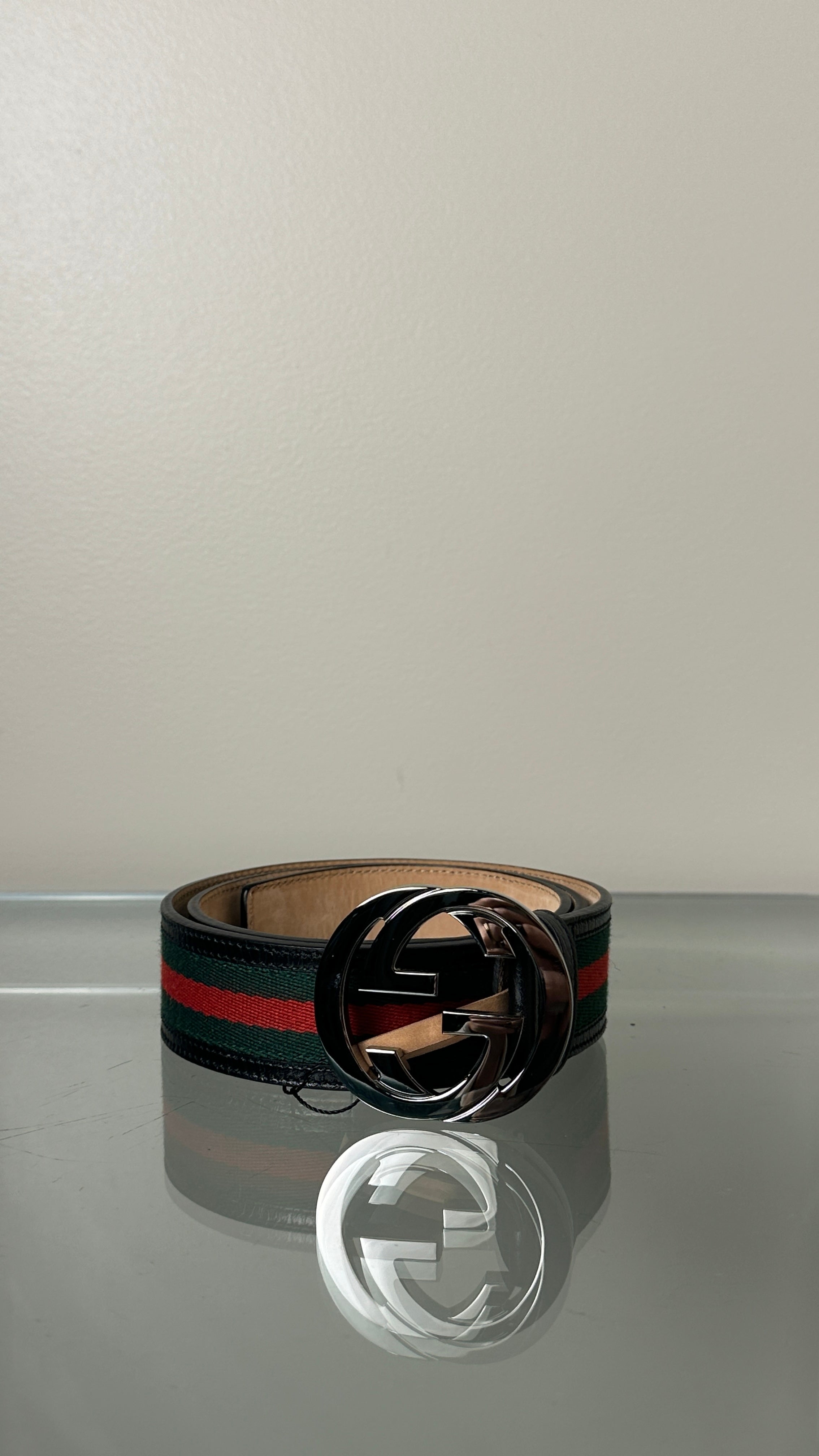 GUCCI GG BELT IN BLACK,RED AND GREEN