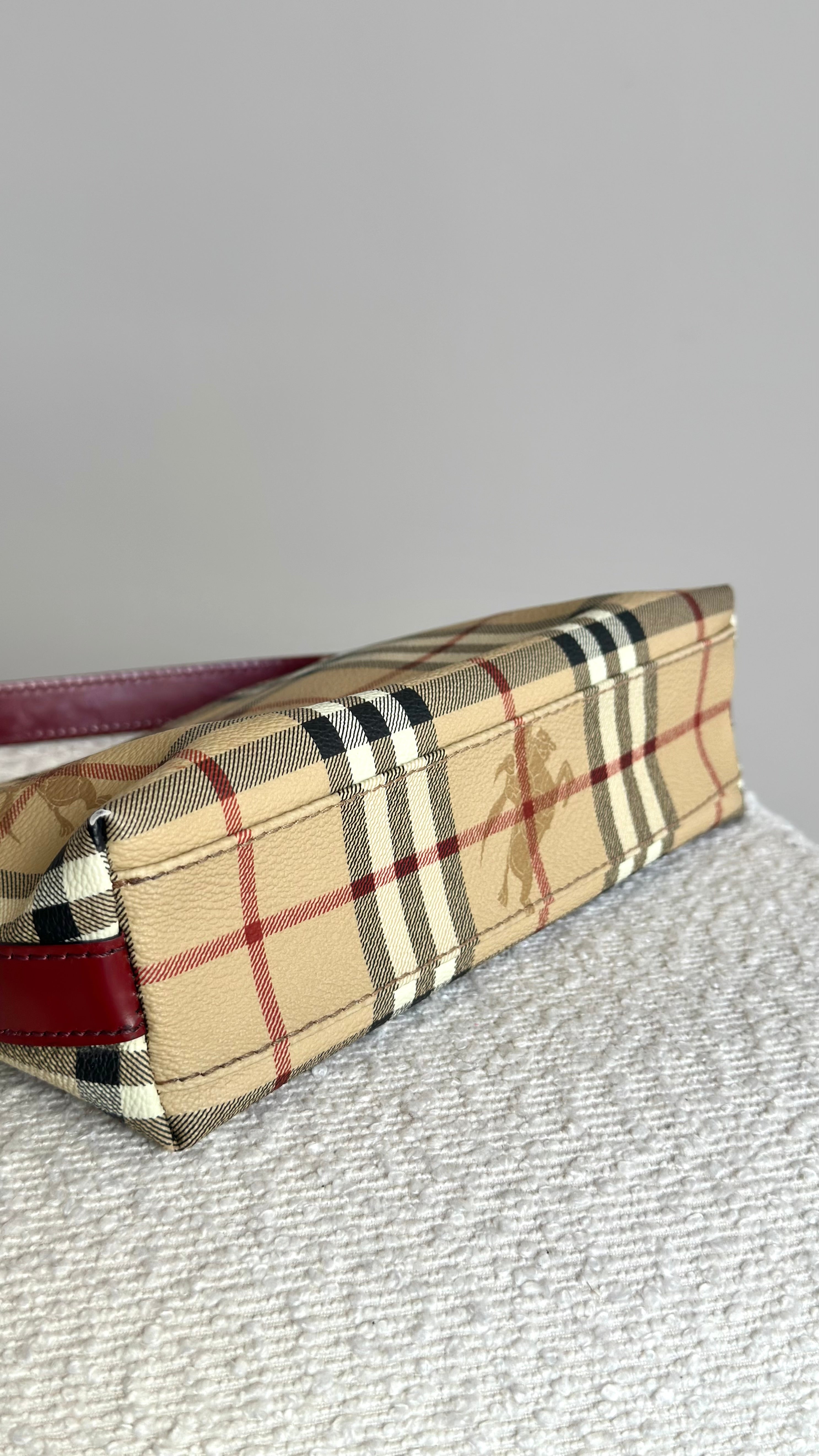 BURBERRY NOVA CHECK SHOULDER BAG IN BORDEAUX