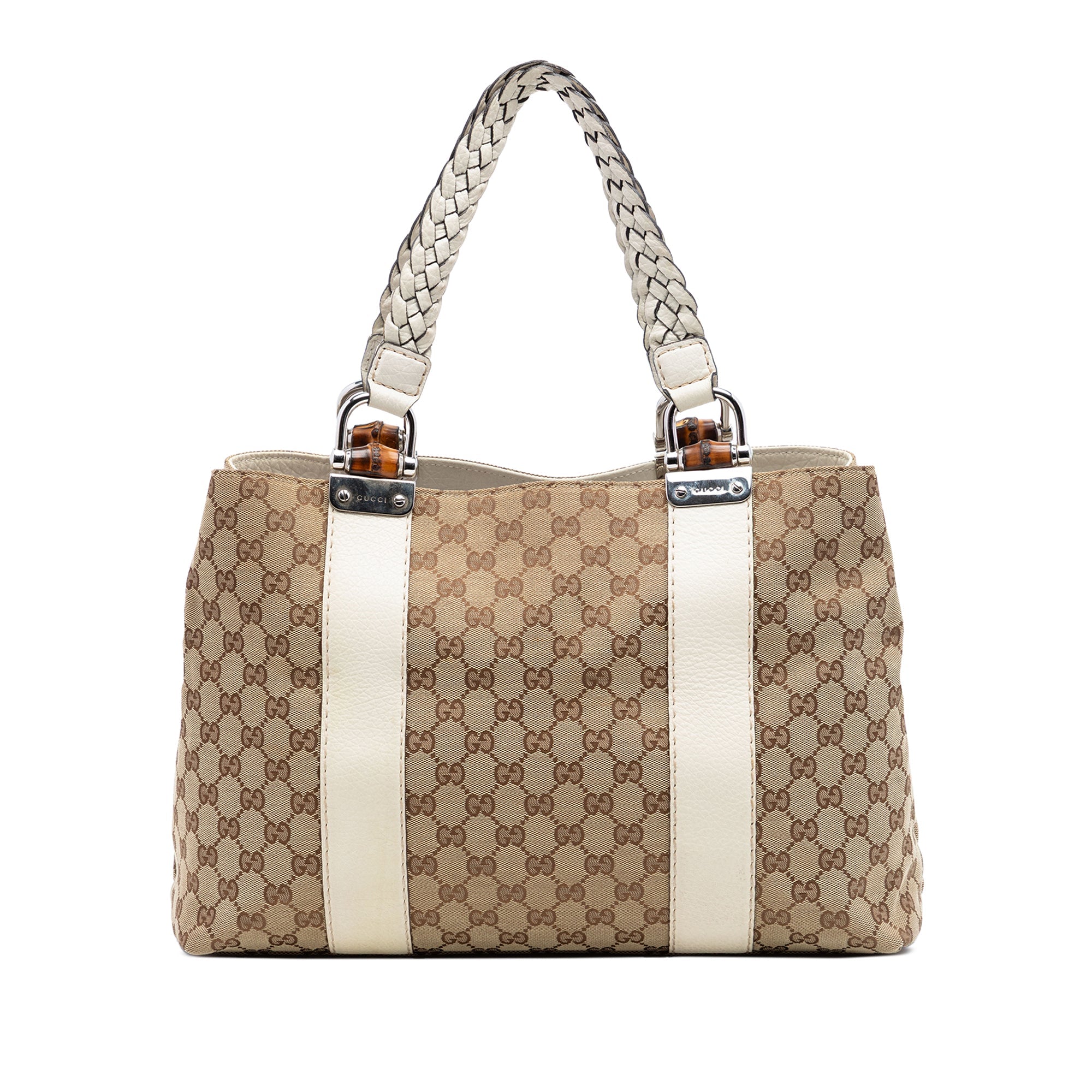 GUCCI GG CANVAS BAMBOO LIBECCIO TOTE BAG IN BEIGE