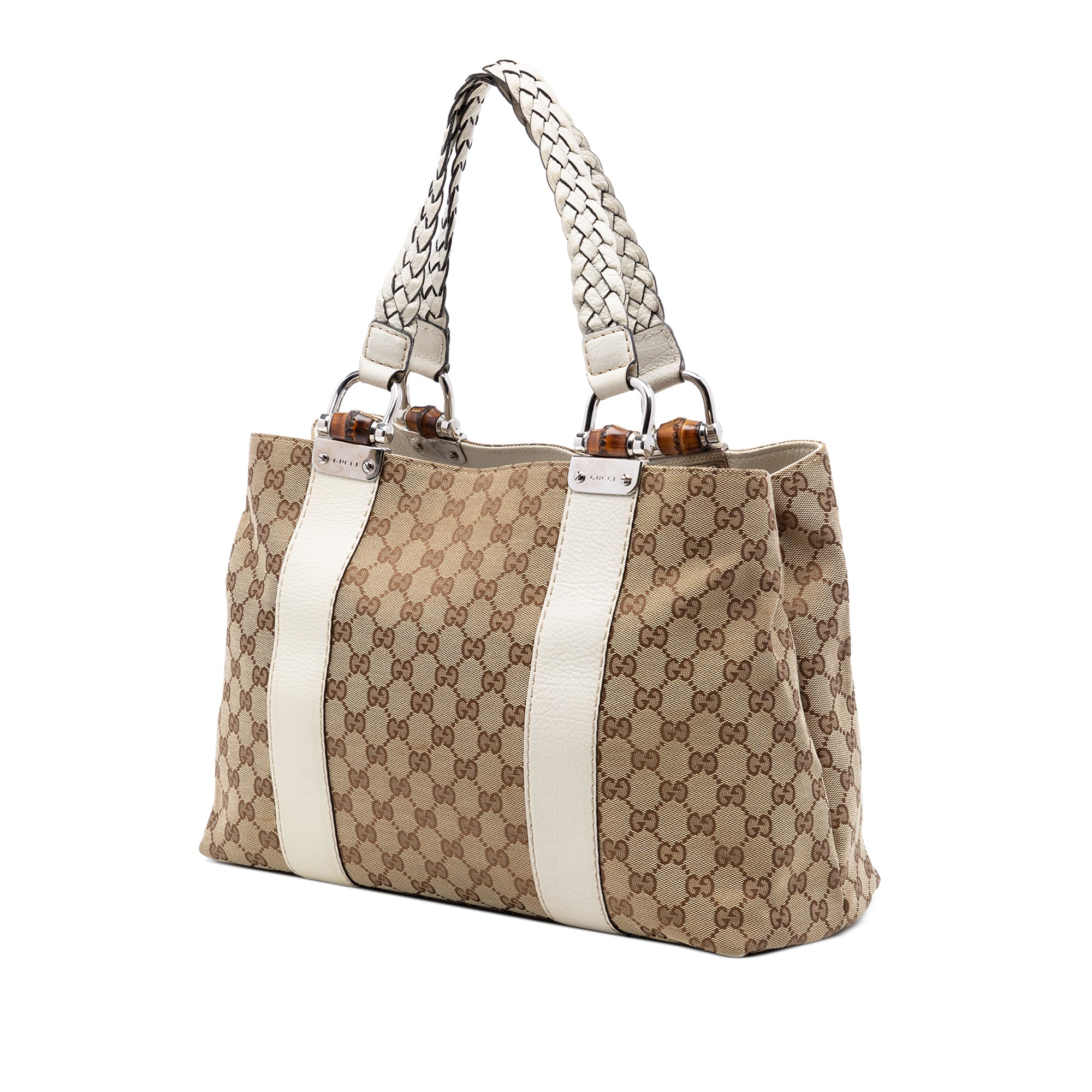 GUCCI GG CANVAS BAMBOO LIBECCIO TOTE BAG IN BEIGE