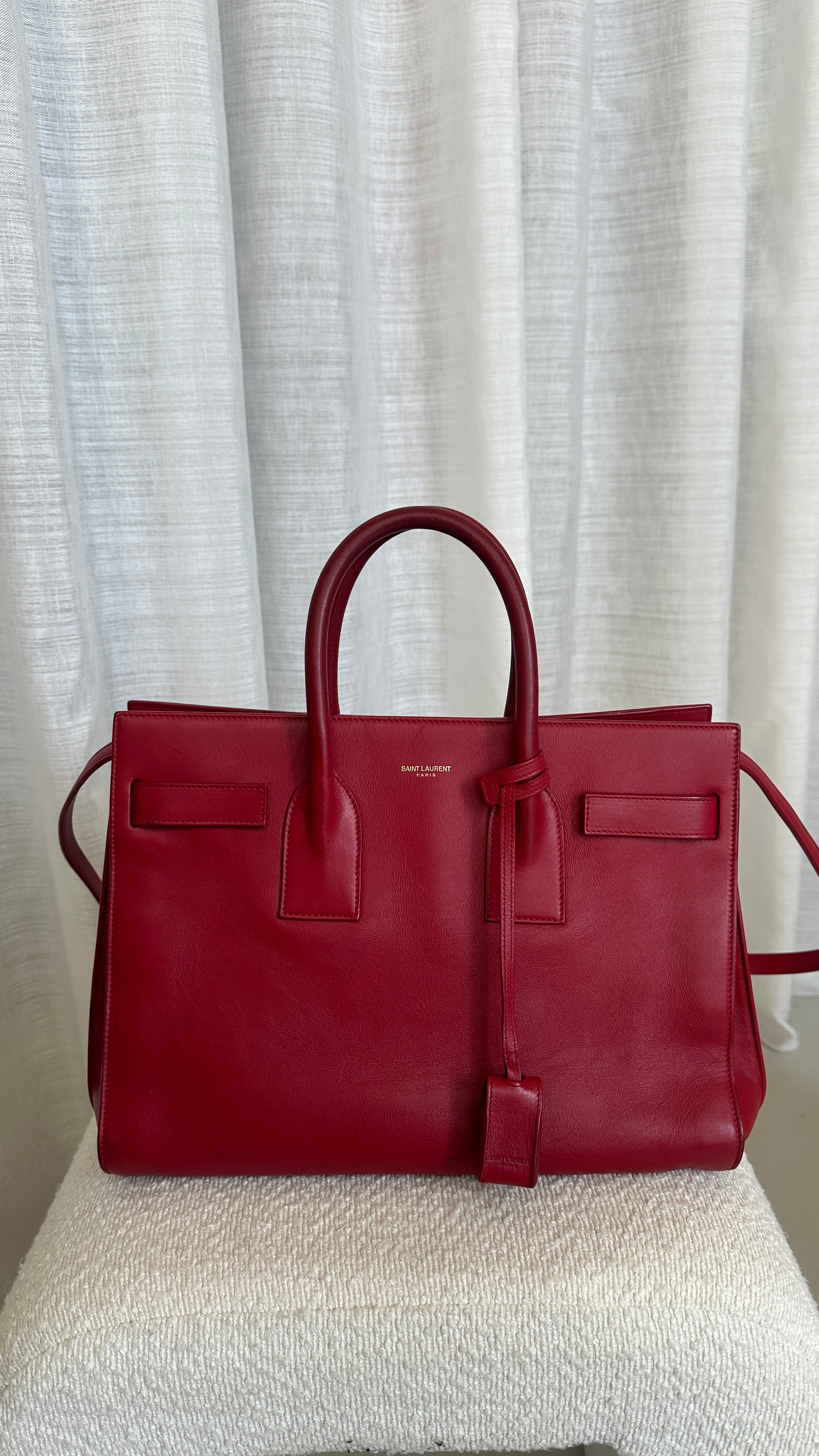 SAINT LAURENT SAC DE JOUR LEATHER TOTE BAG- IN RED