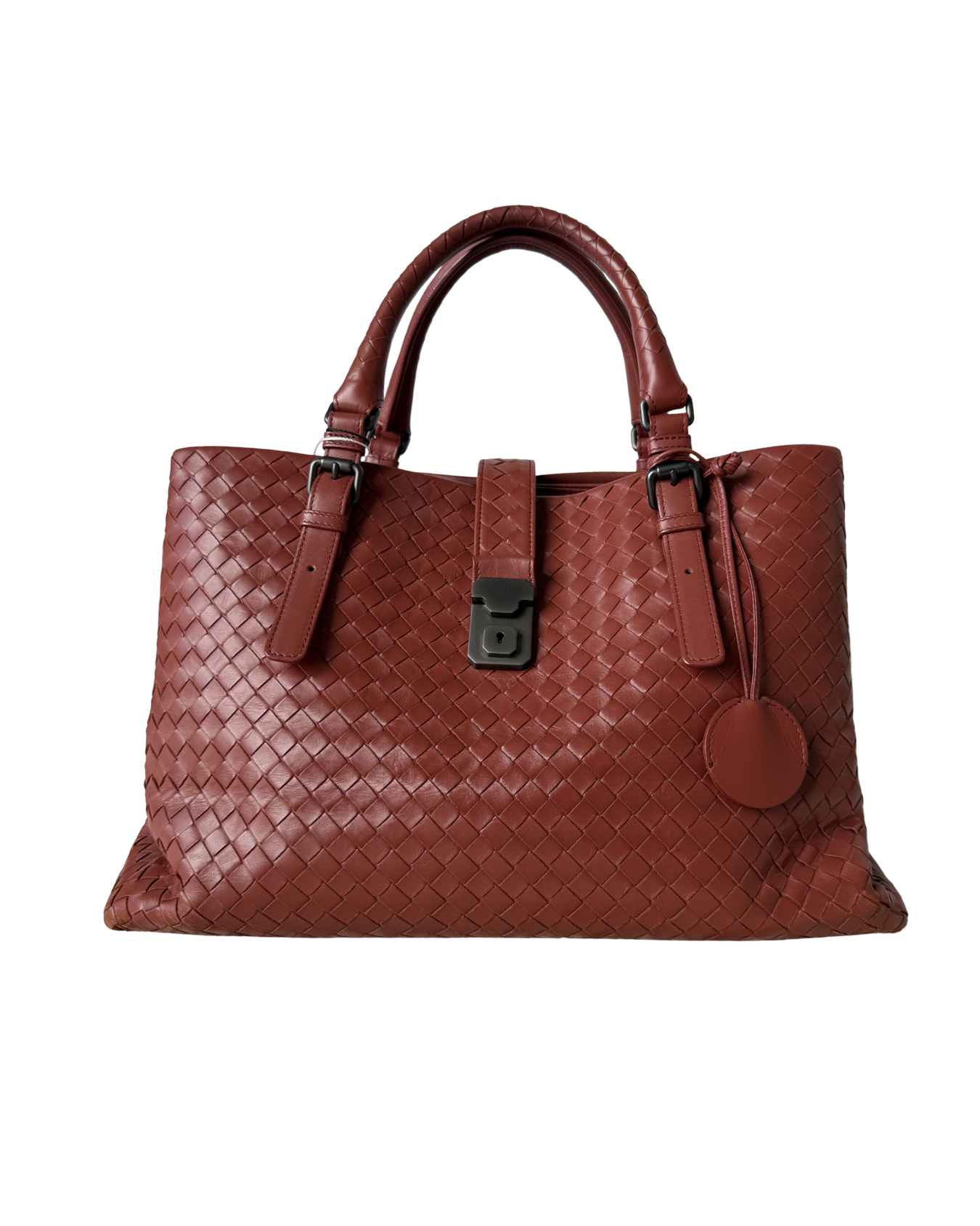 BOTTEGA VENETA MEDIUM NAPPA INTERCCIATO ROMA TOTE BAG IN TERRACOTTA