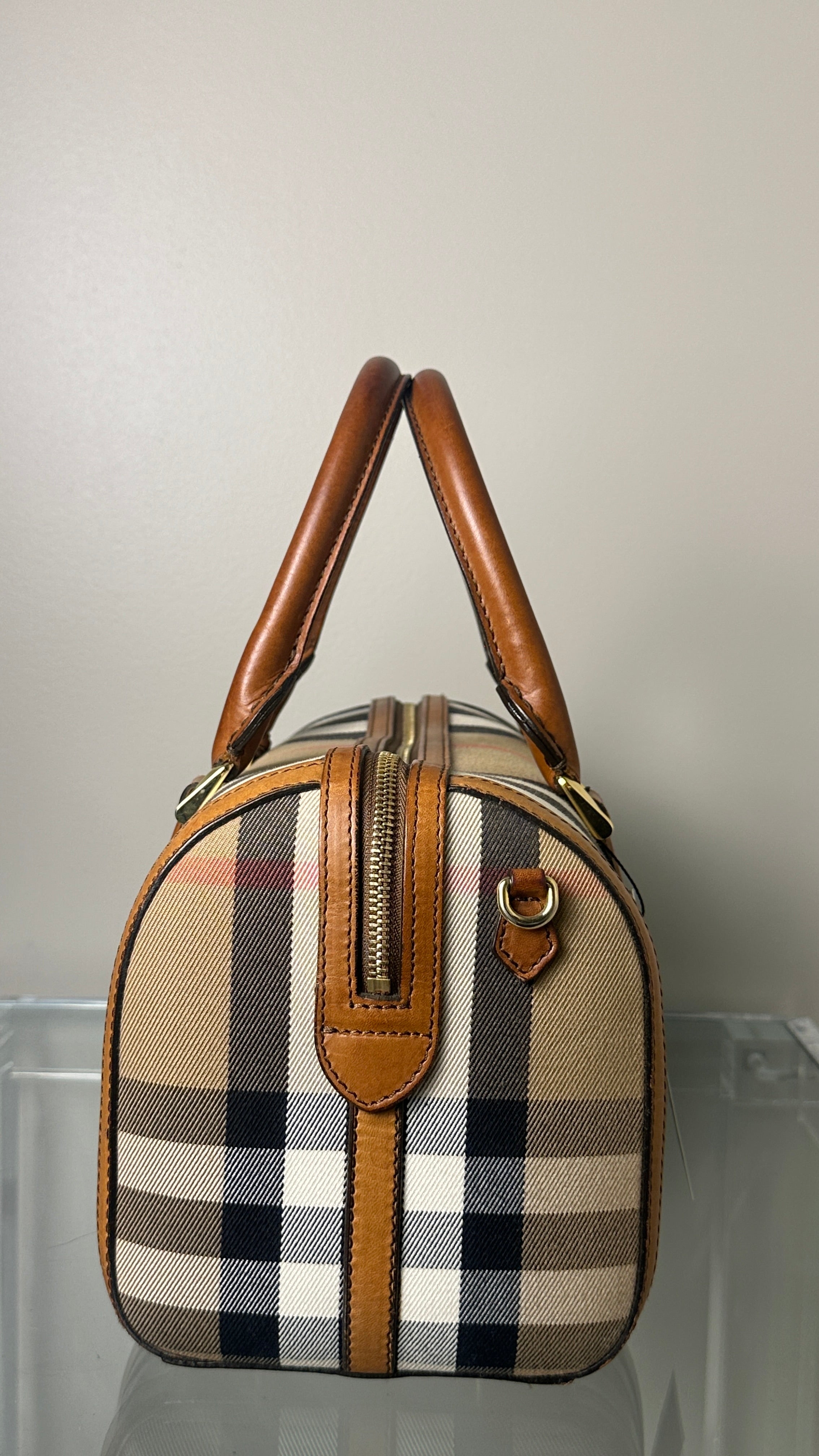 BURBERRY LEATHER BOWLING BAG IN BROWN