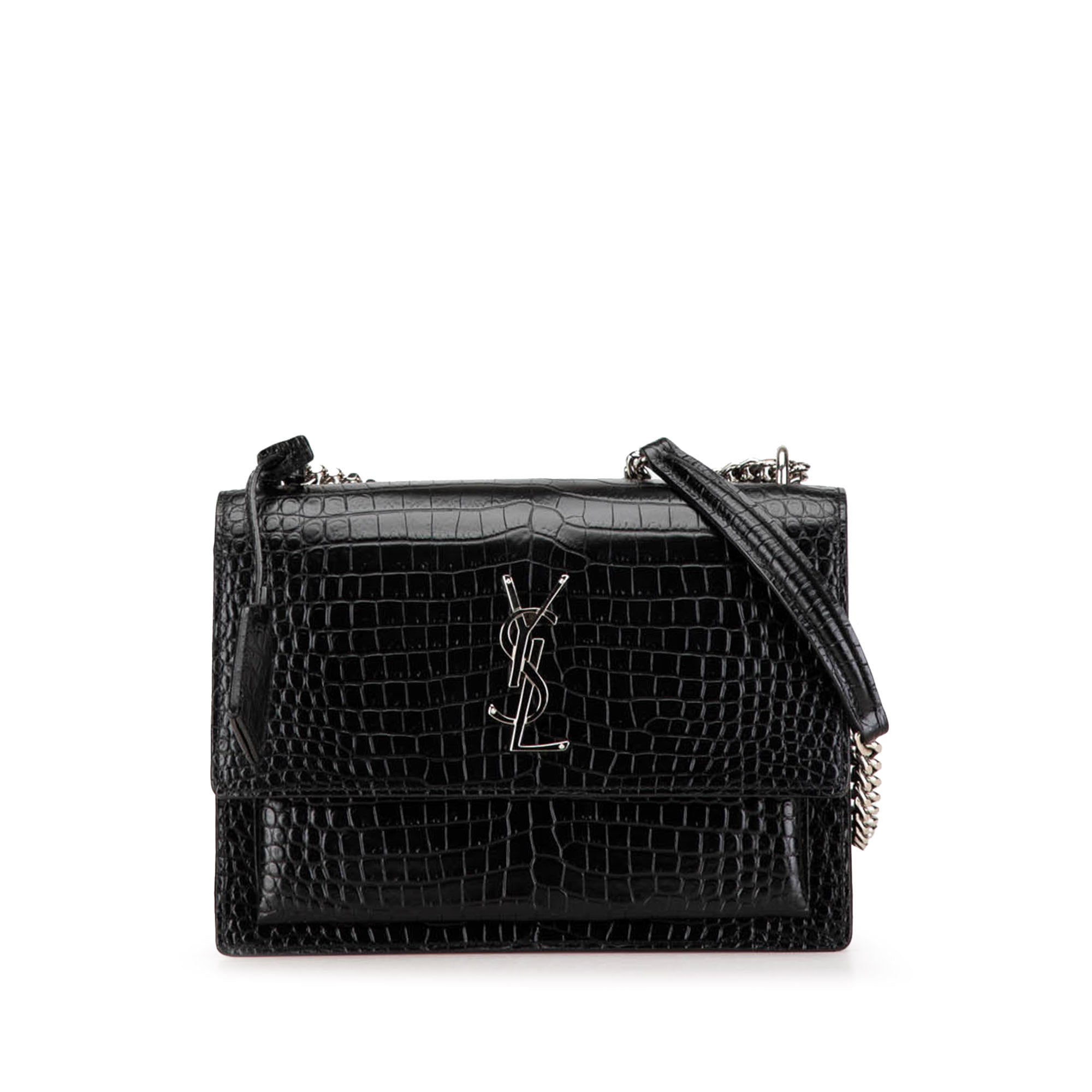 Saint Laurent Medium Embossed Sunset Crossbody Bag In Black