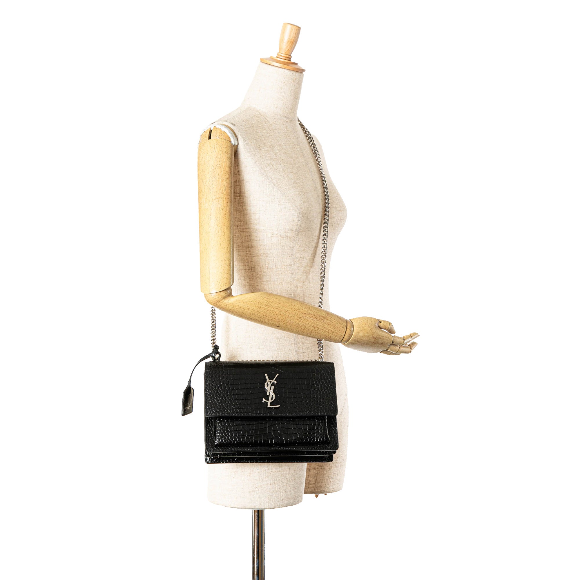 Saint Laurent Medium Embossed Sunset Crossbody Bag In Black