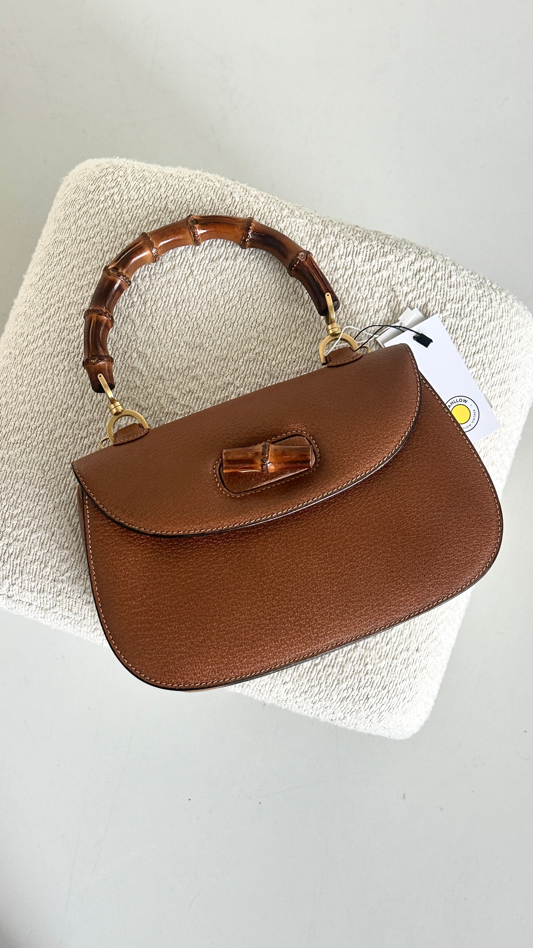 GUCCI GRAINED CALFSKIN BAMBOO NIGHT IN CAMEL