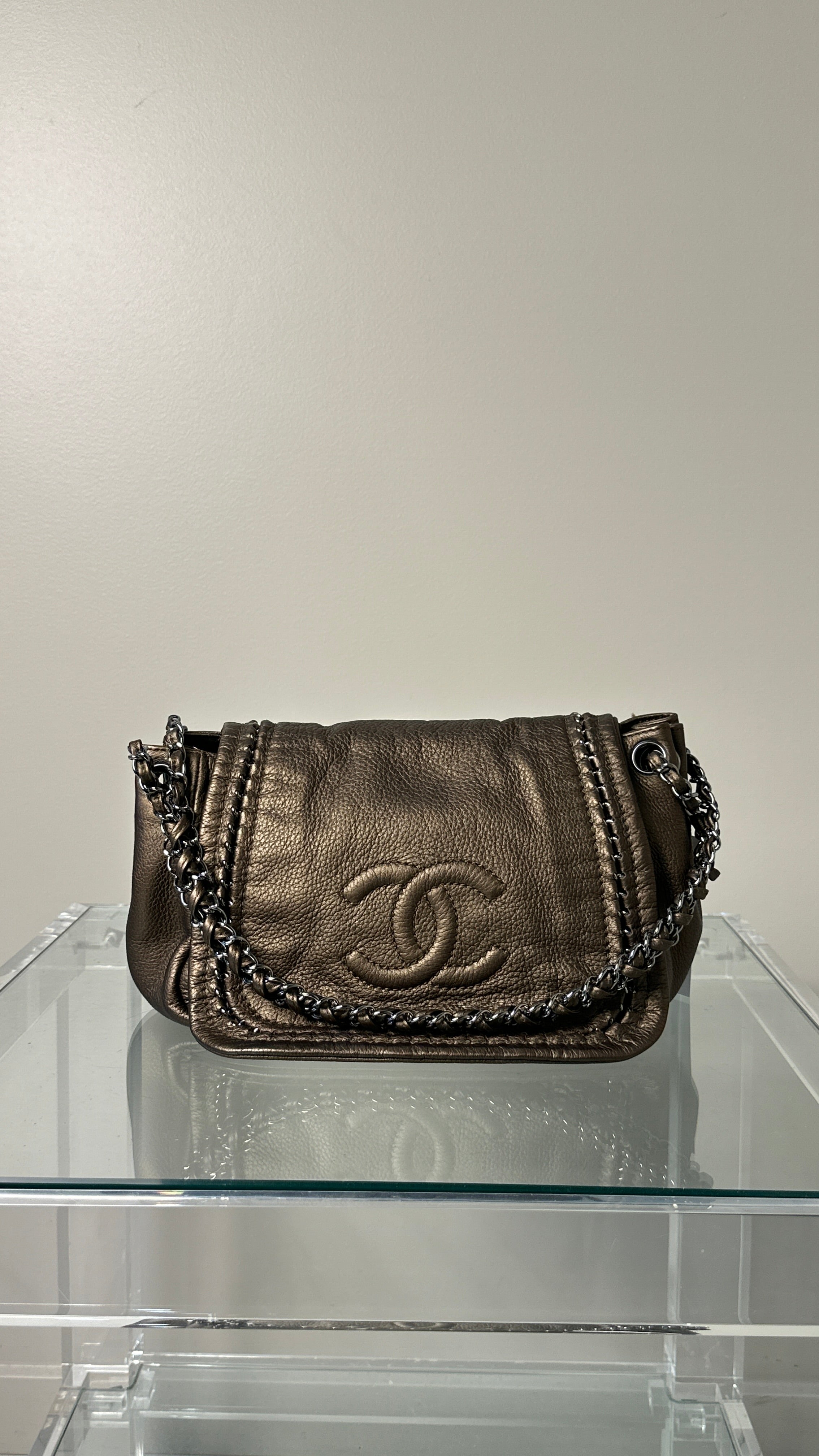 CHANEL LUXURY LINE LEATHER SINGLE FLAP IN BRONZE
