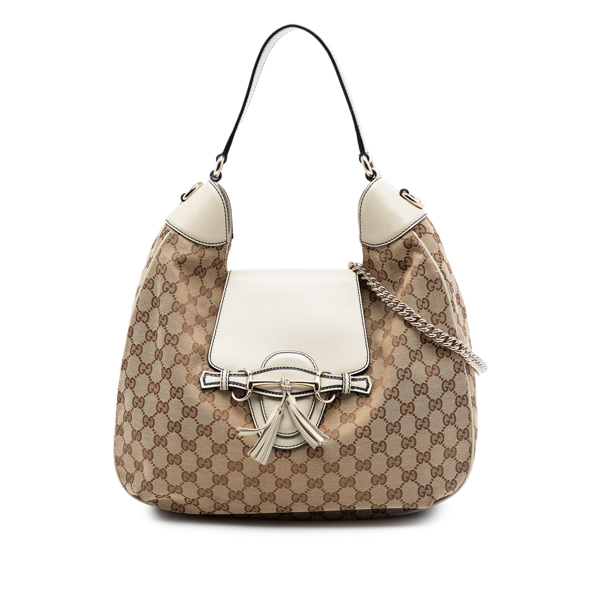 Gucci Medium GG Canvas Emily Flap Satchel White