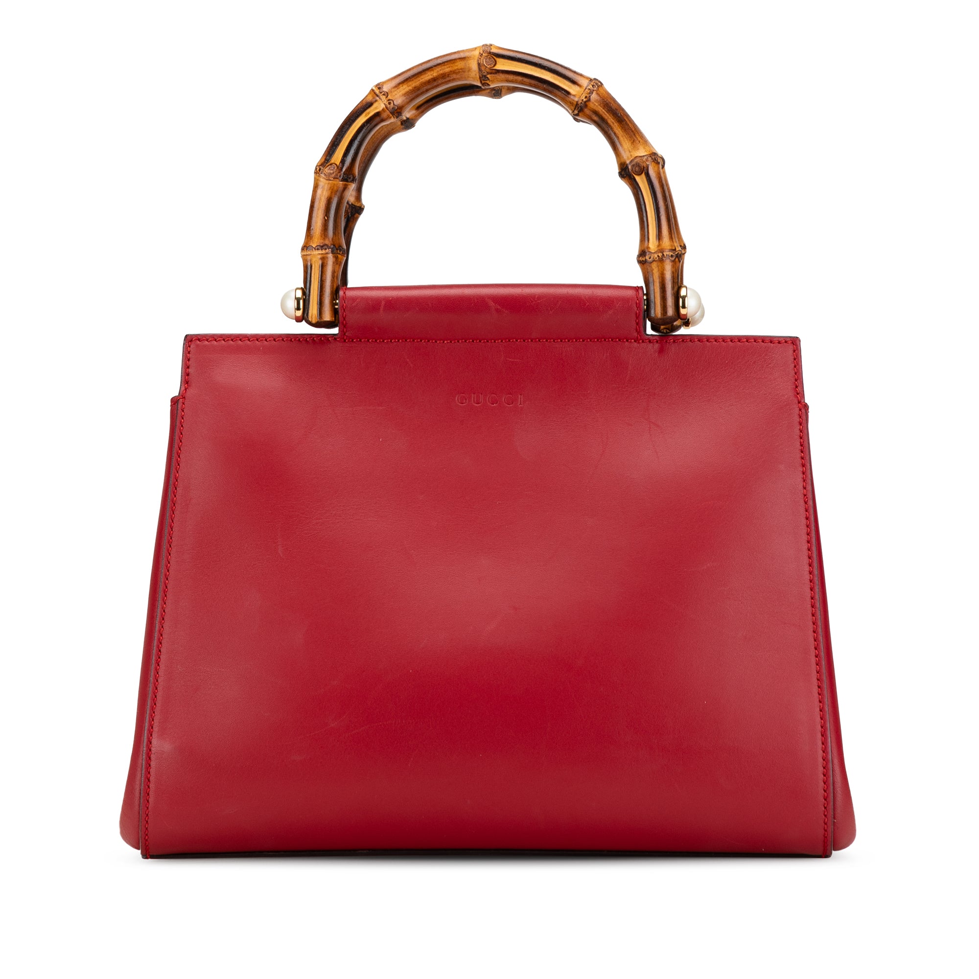 Gucci Small Leather Bamboo Nymphaea Satchel In Red