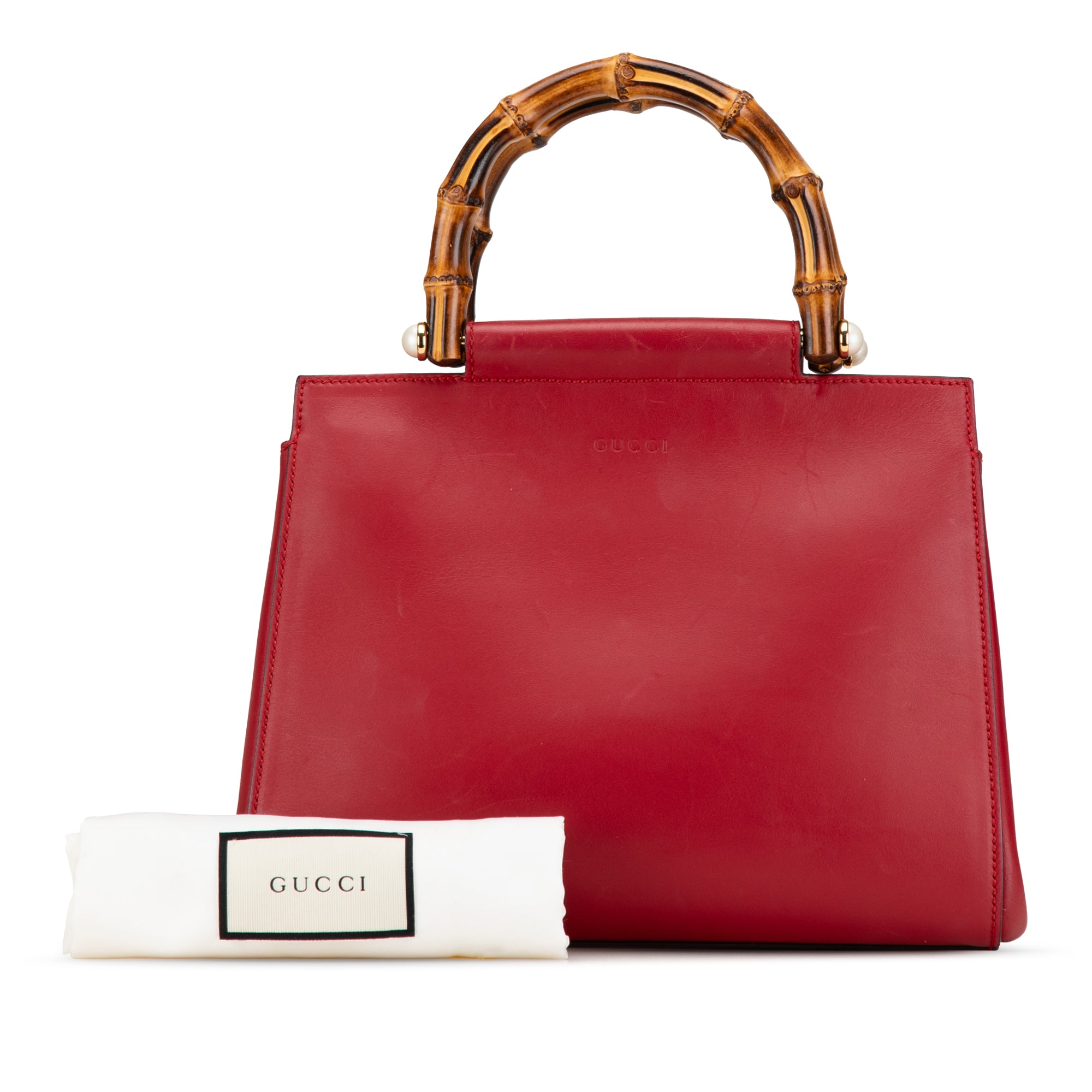 Gucci Small Leather Bamboo Nymphaea Satchel In Red