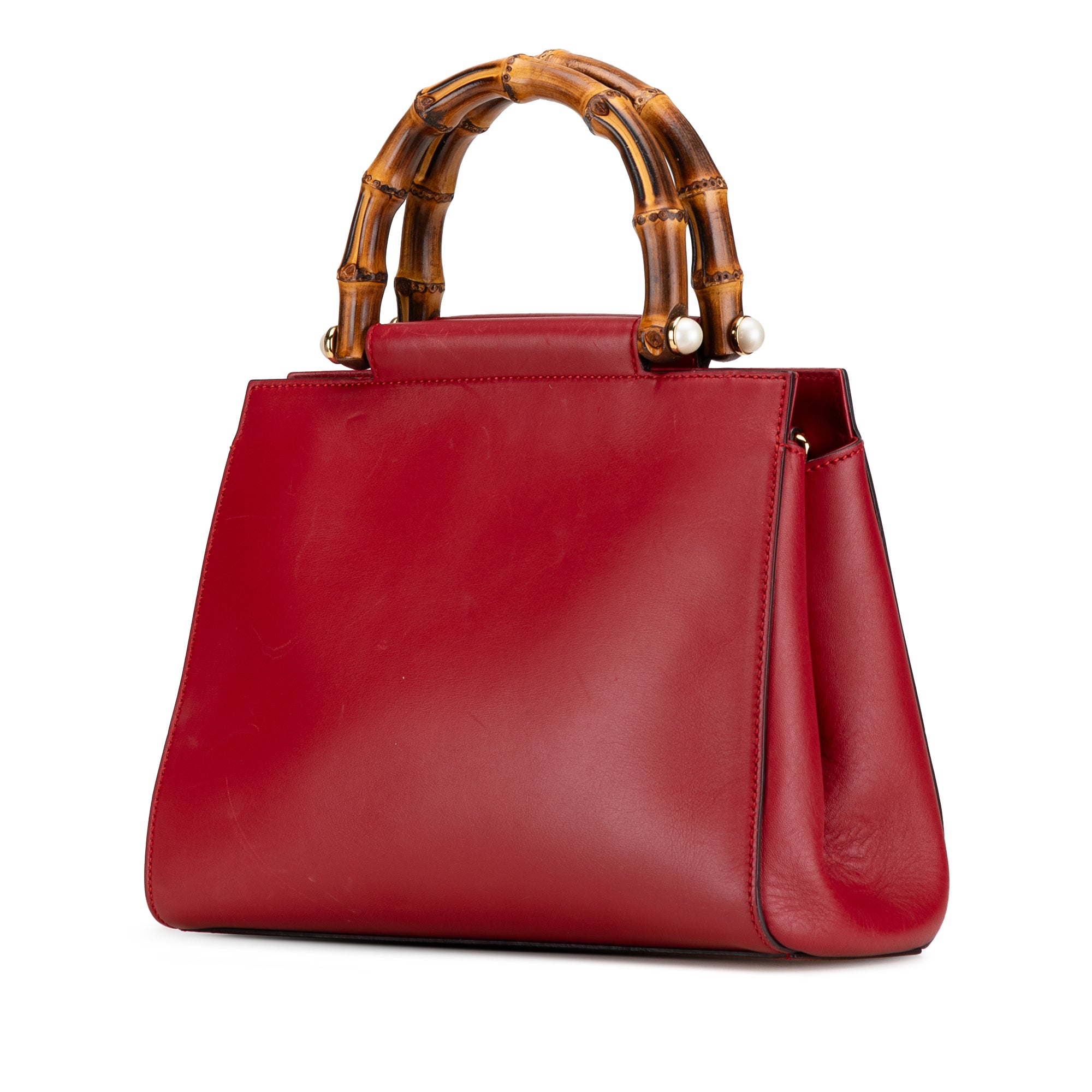 Gucci Small Leather Bamboo Nymphaea Satchel In Red