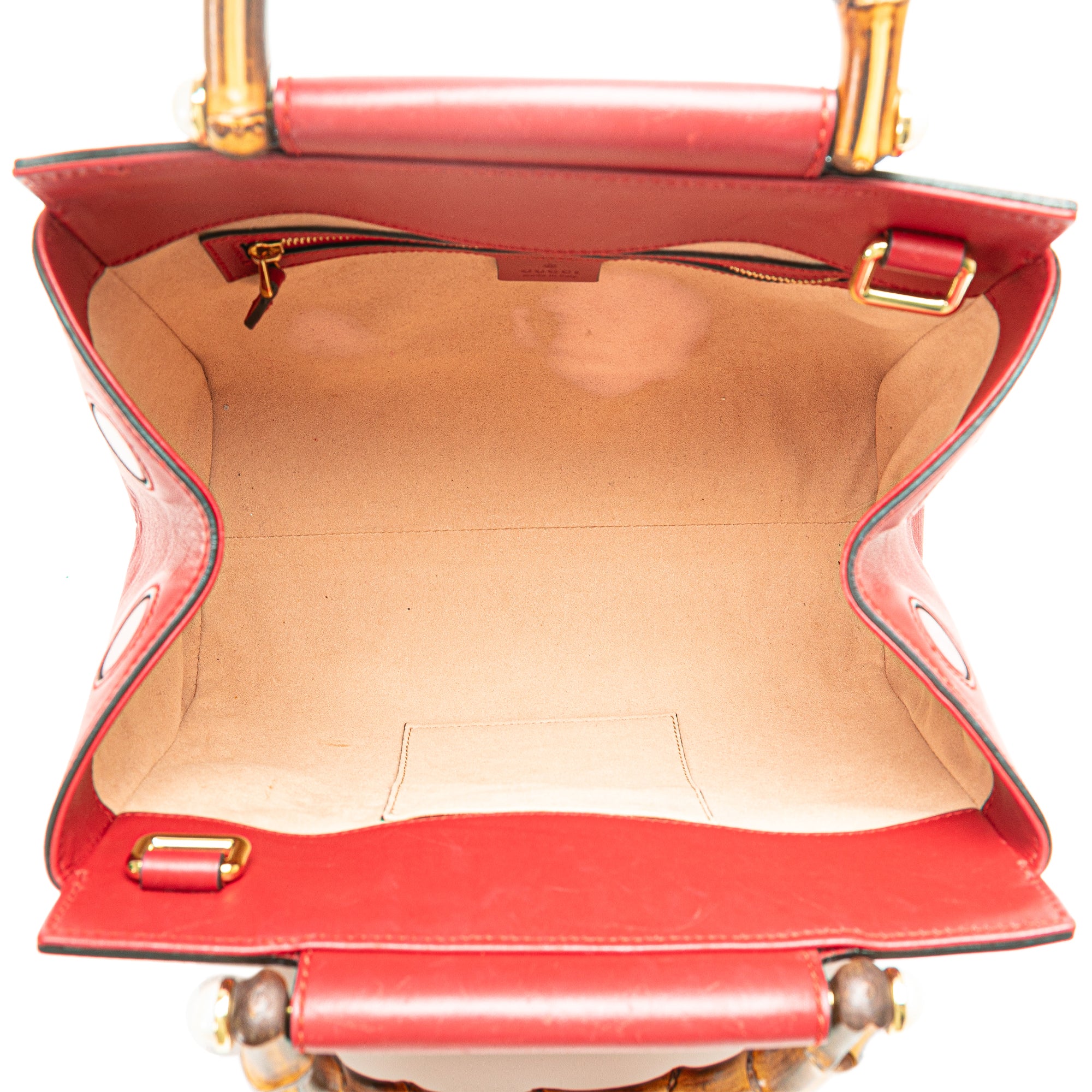 Gucci Small Leather Bamboo Nymphaea Satchel In Red