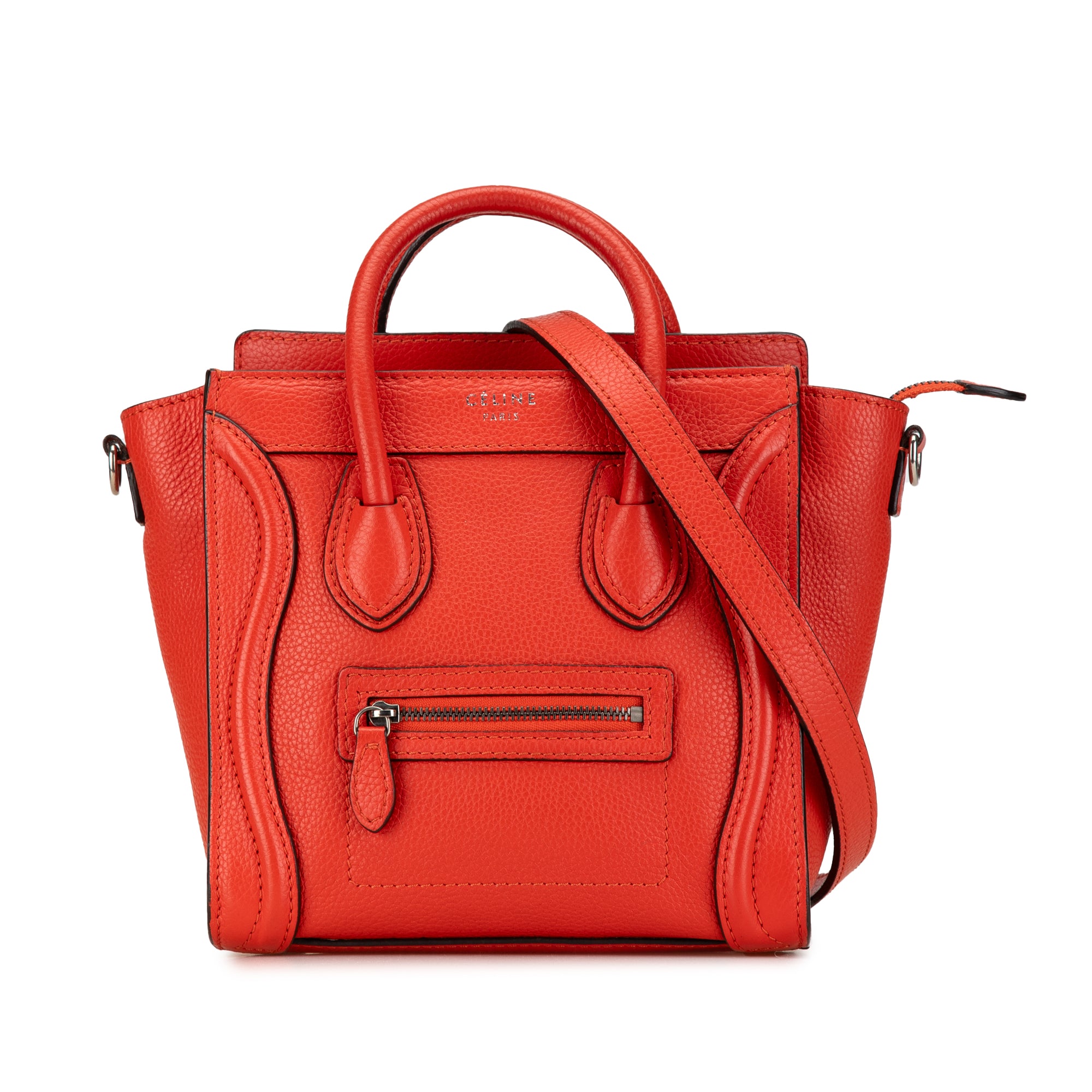 Celine Nano Luggage Tote Leather Satchel In Red