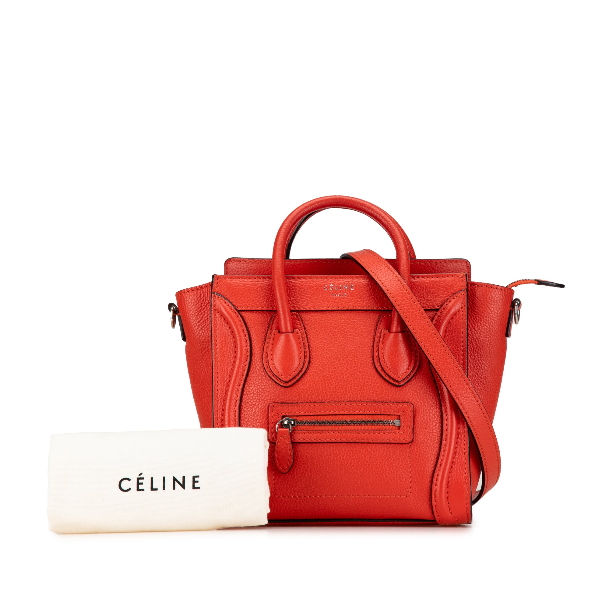 Celine Nano Luggage Tote Leather Satchel In Red